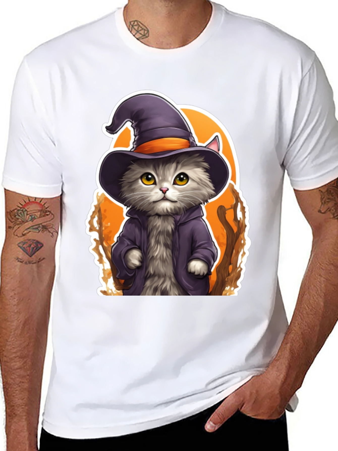 Black Wizard Cat Graphic Tee - Spooky Season Shirt view 8