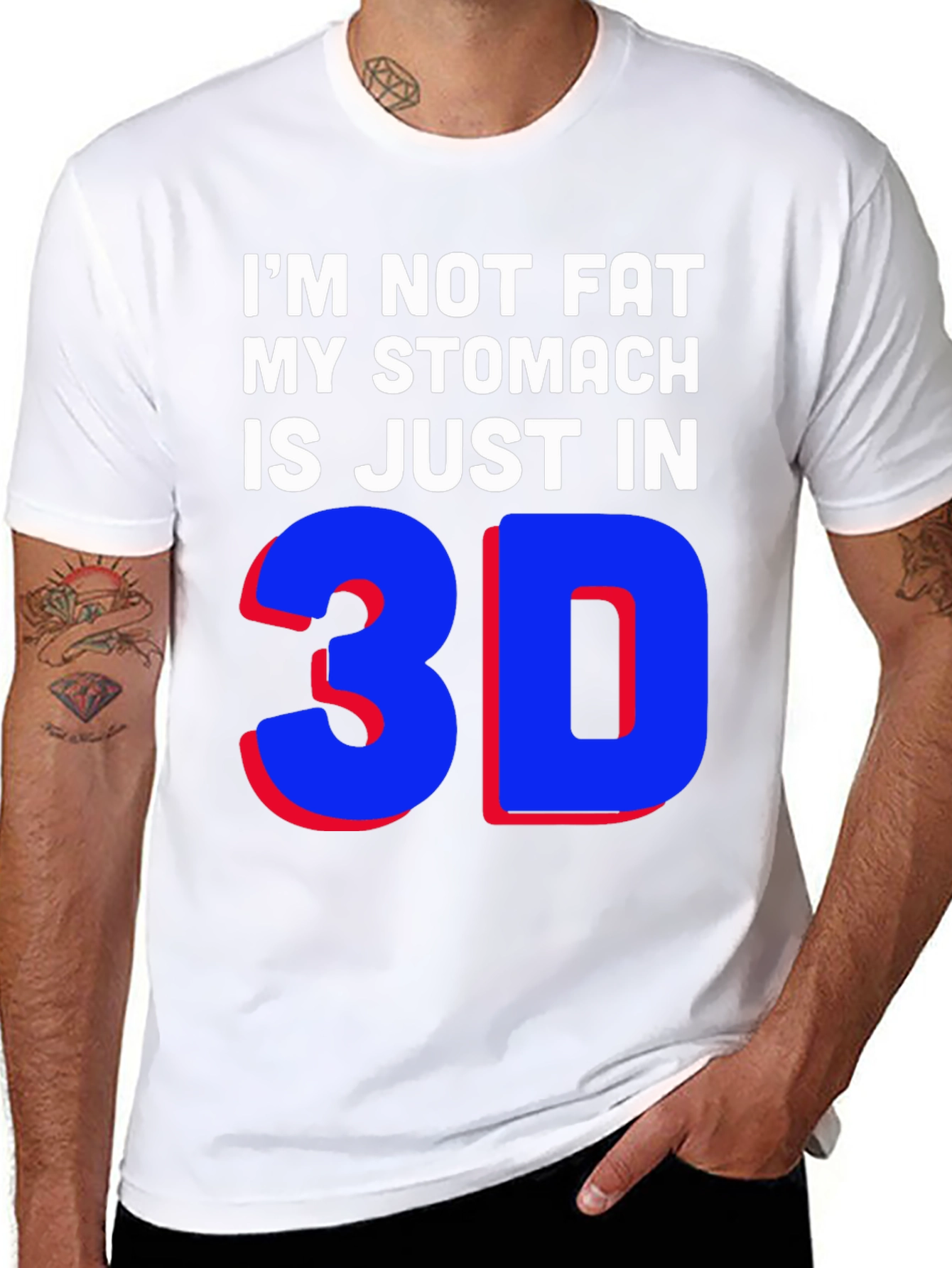 Black Funny 3D Stomach T-Shirt - Black Graphic Tee view 8