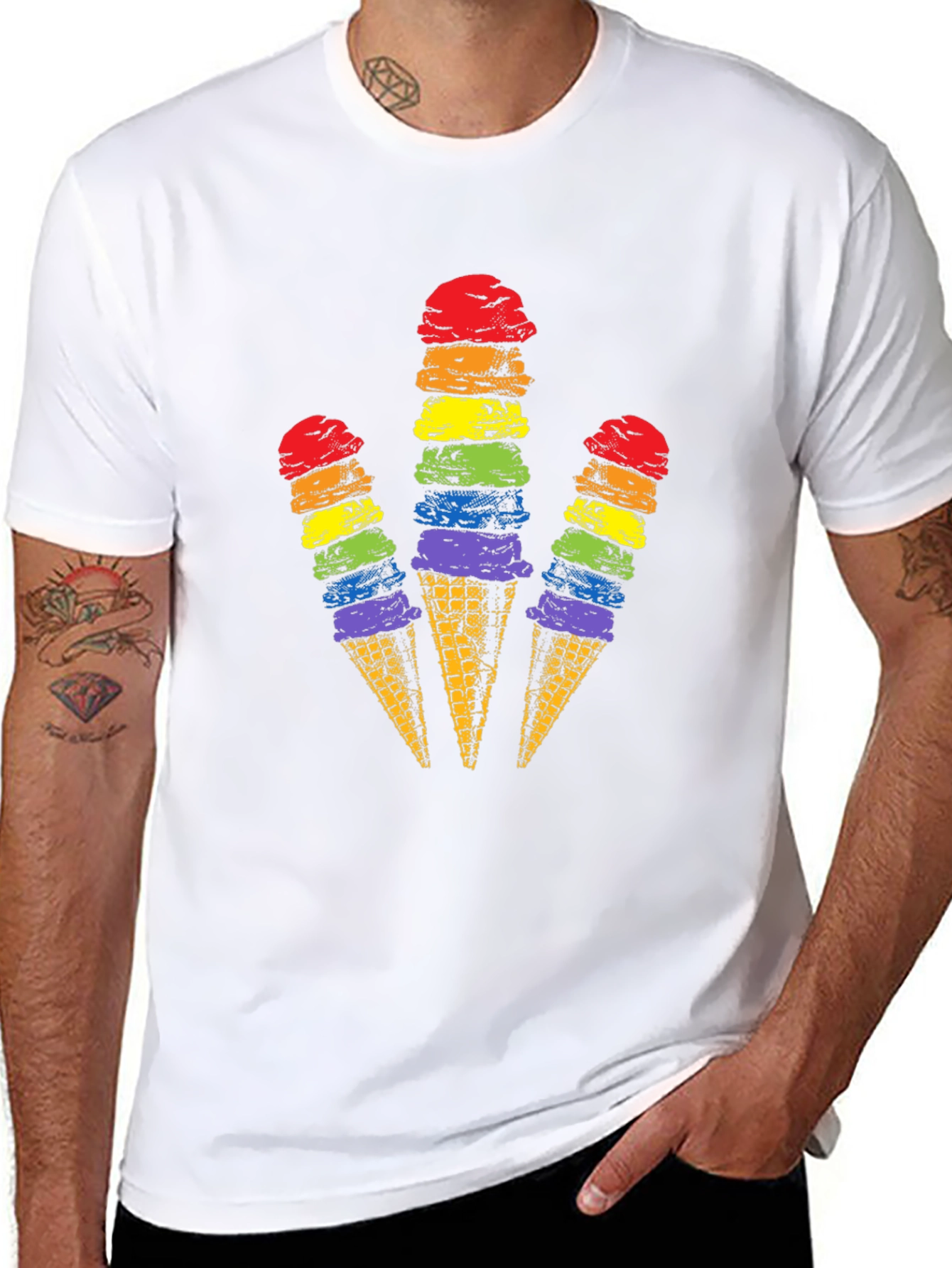 Black Rainbow Ice Cream Cone Graphic Tee view 8