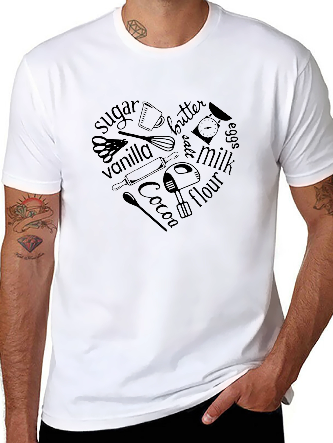 Black Baking Lover Heart Graphic T-Shirt - Unisex view 8