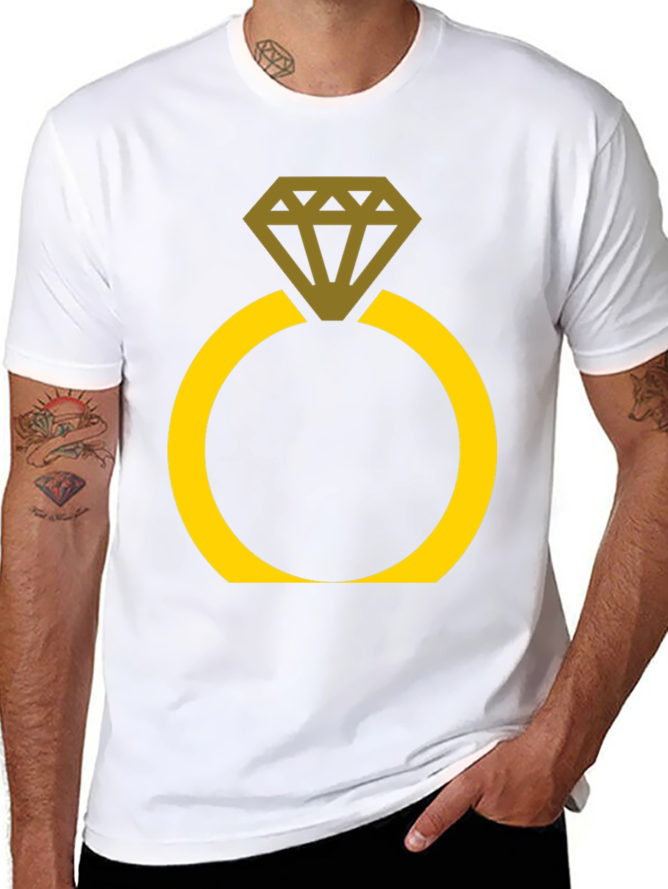 Black Engagement Ring Graphic Tee - Novelty Black T-Shirt view 8