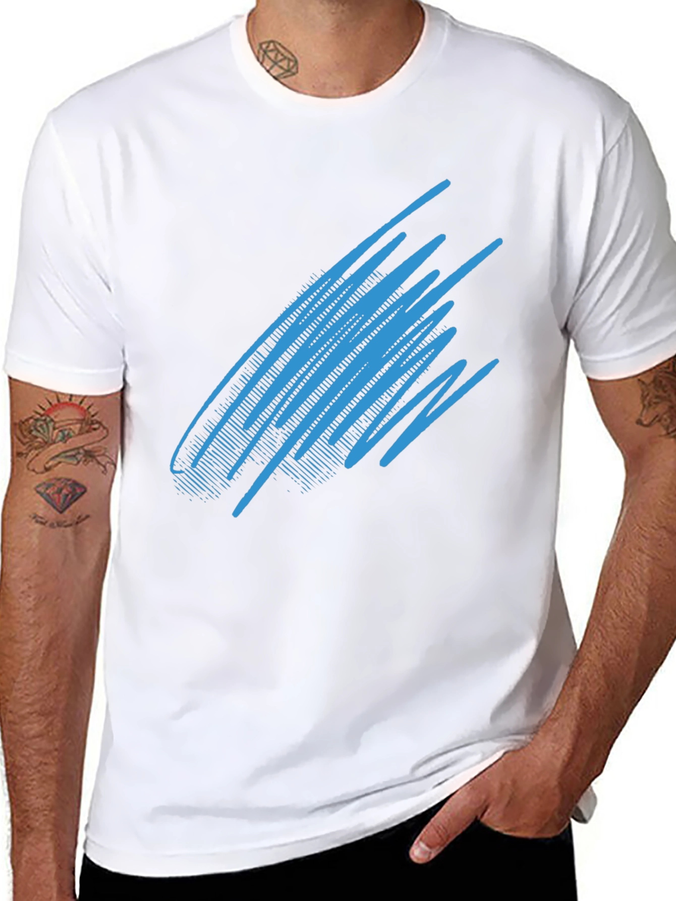 Black Abstract Blue Line Graphic Black T-Shirt view 8