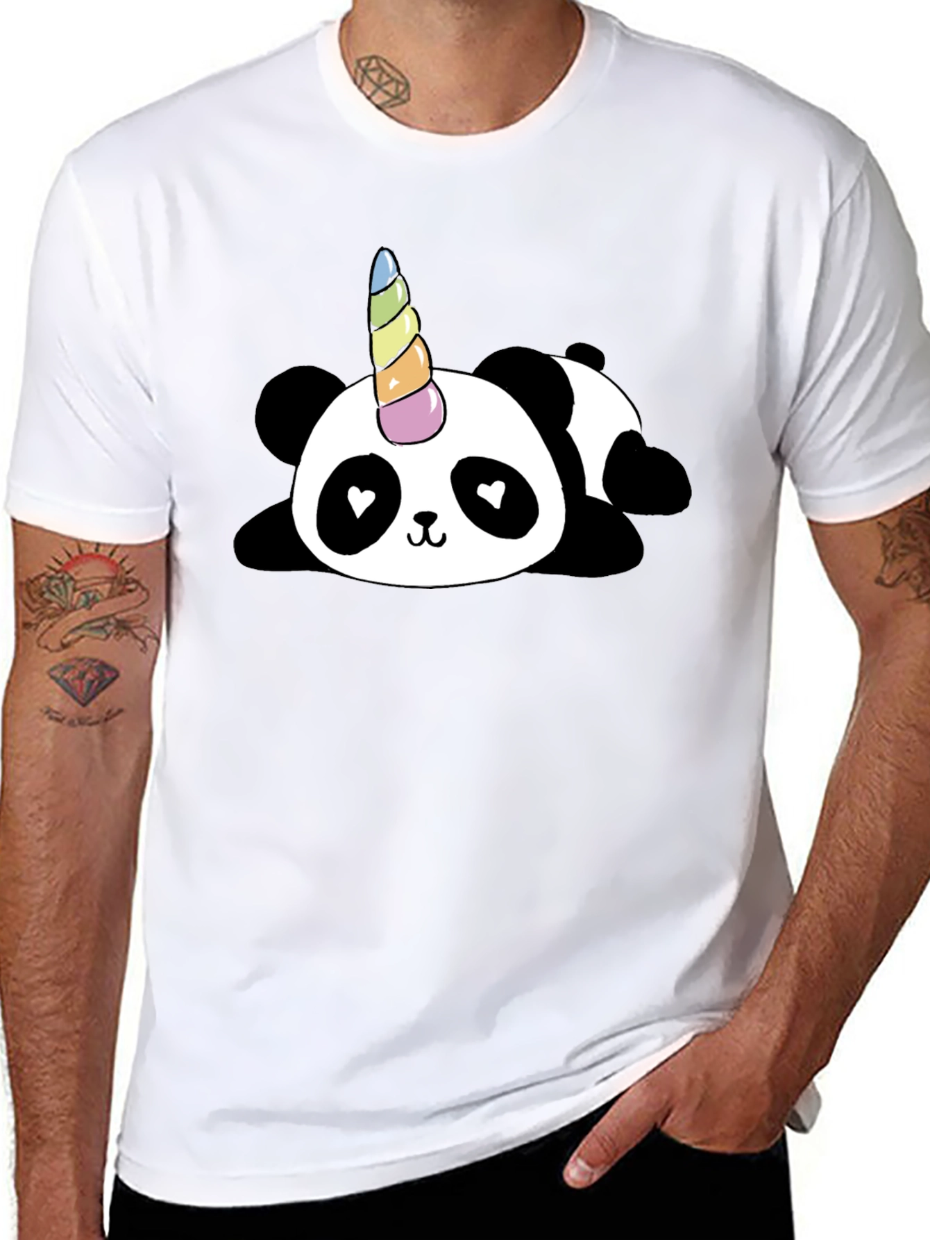 Black Cute Panda Unicorn Graphic T-Shirt - Black view 8