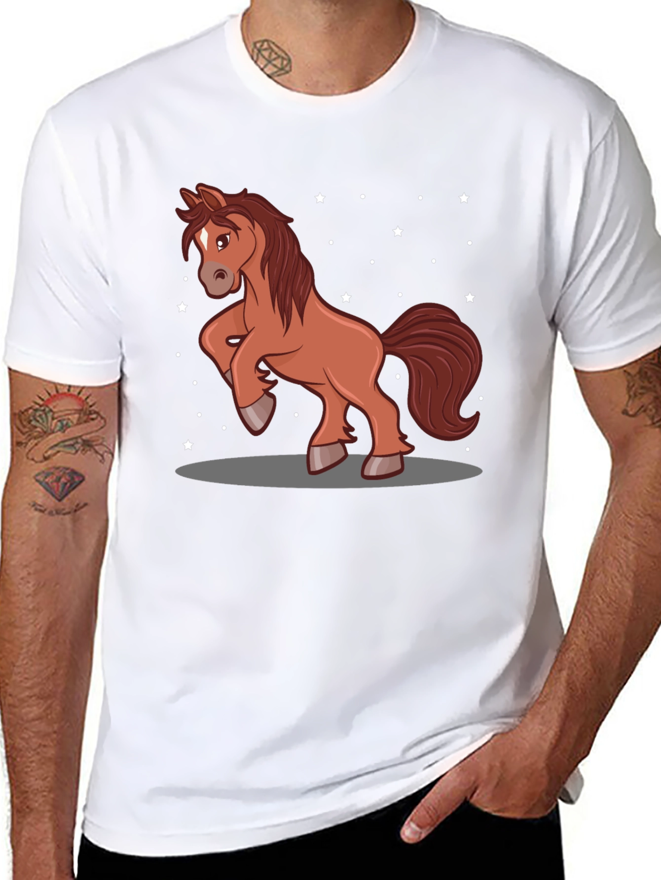 Black Cartoon Horse Graphic Tee - Black Cotton Blend view 8