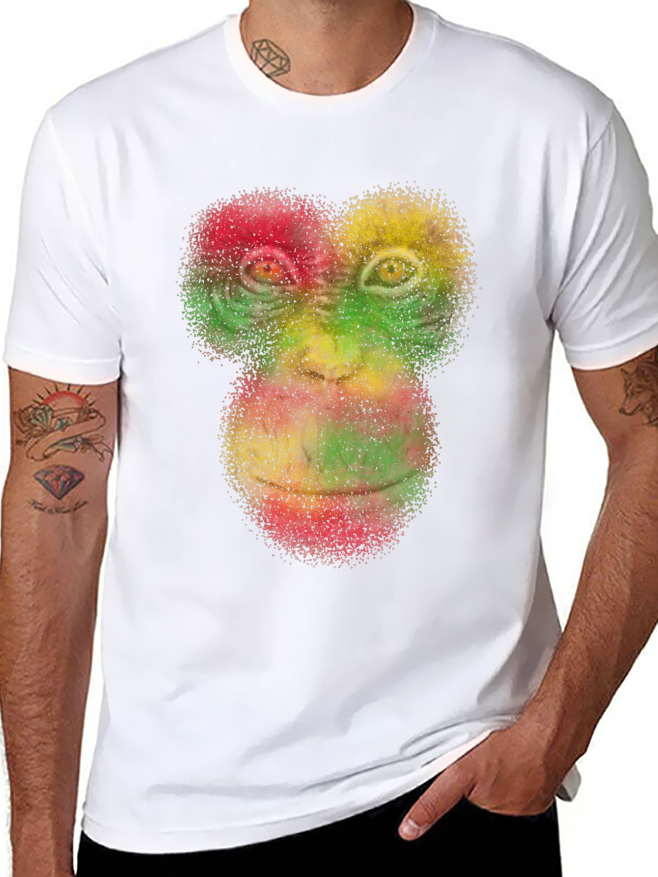 Black Rasta Monkey Face Graphic Tee - Black Cotton T-Shirt view 8