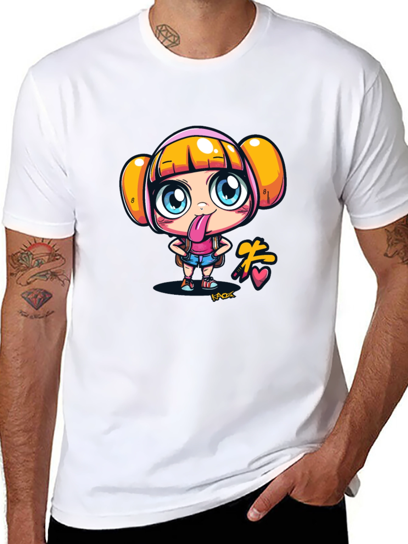 Black Fun Cartoon Girl Black T-Shirt view 8