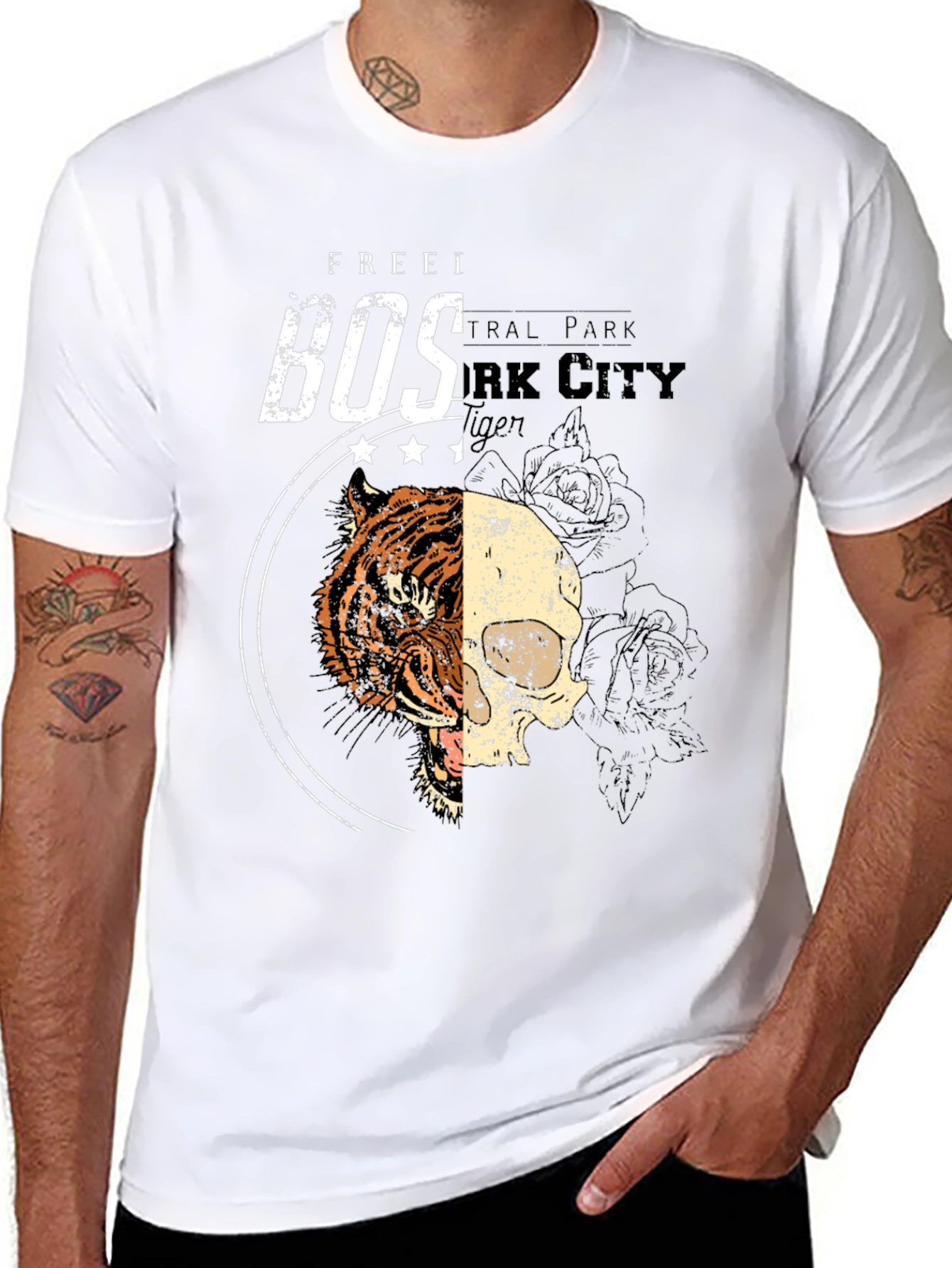 Black Tiger Skull Graphic Tee - Black Cotton Blend view 8