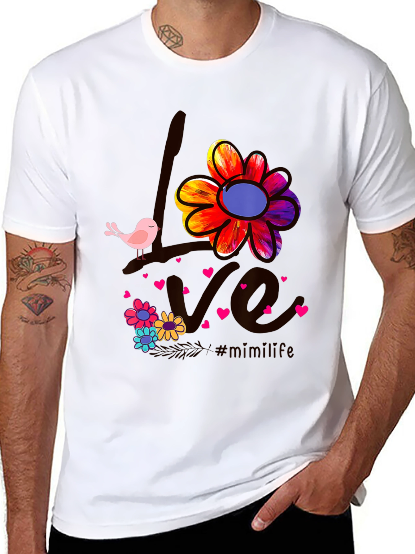 Black Love Bird Floral Graphic Tee view 8