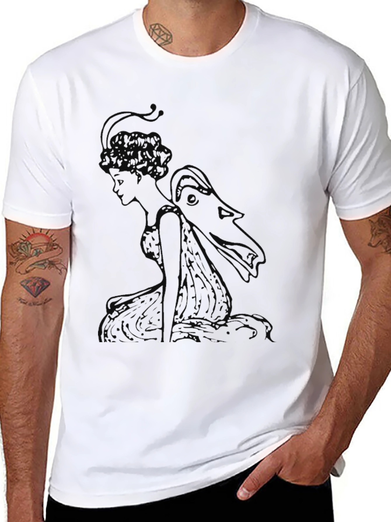 Black Elegant Black T-Shirt with Fairy Graphic view 8