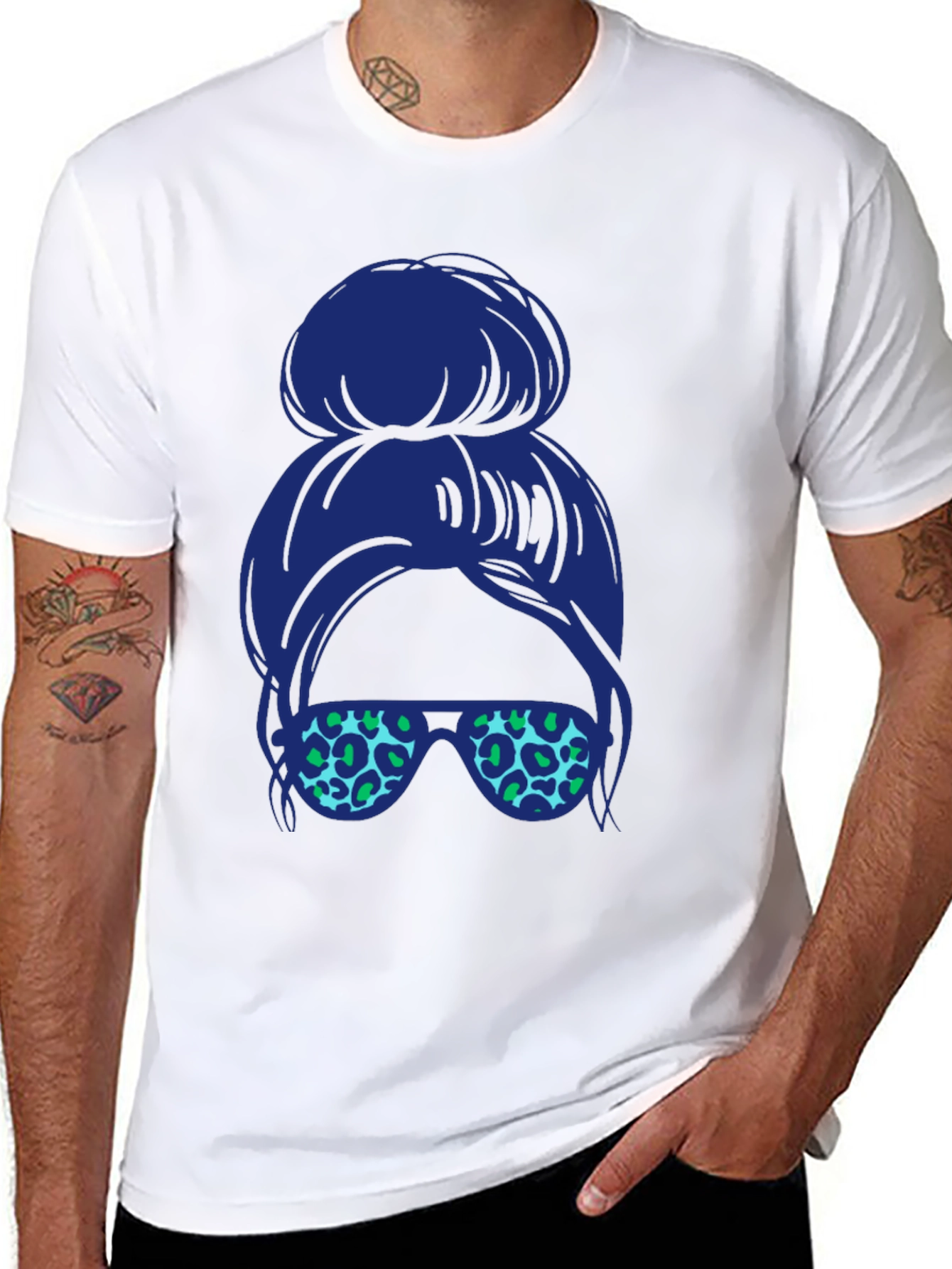 Black Messy Bun Leopard Sunglasses Tee view 8