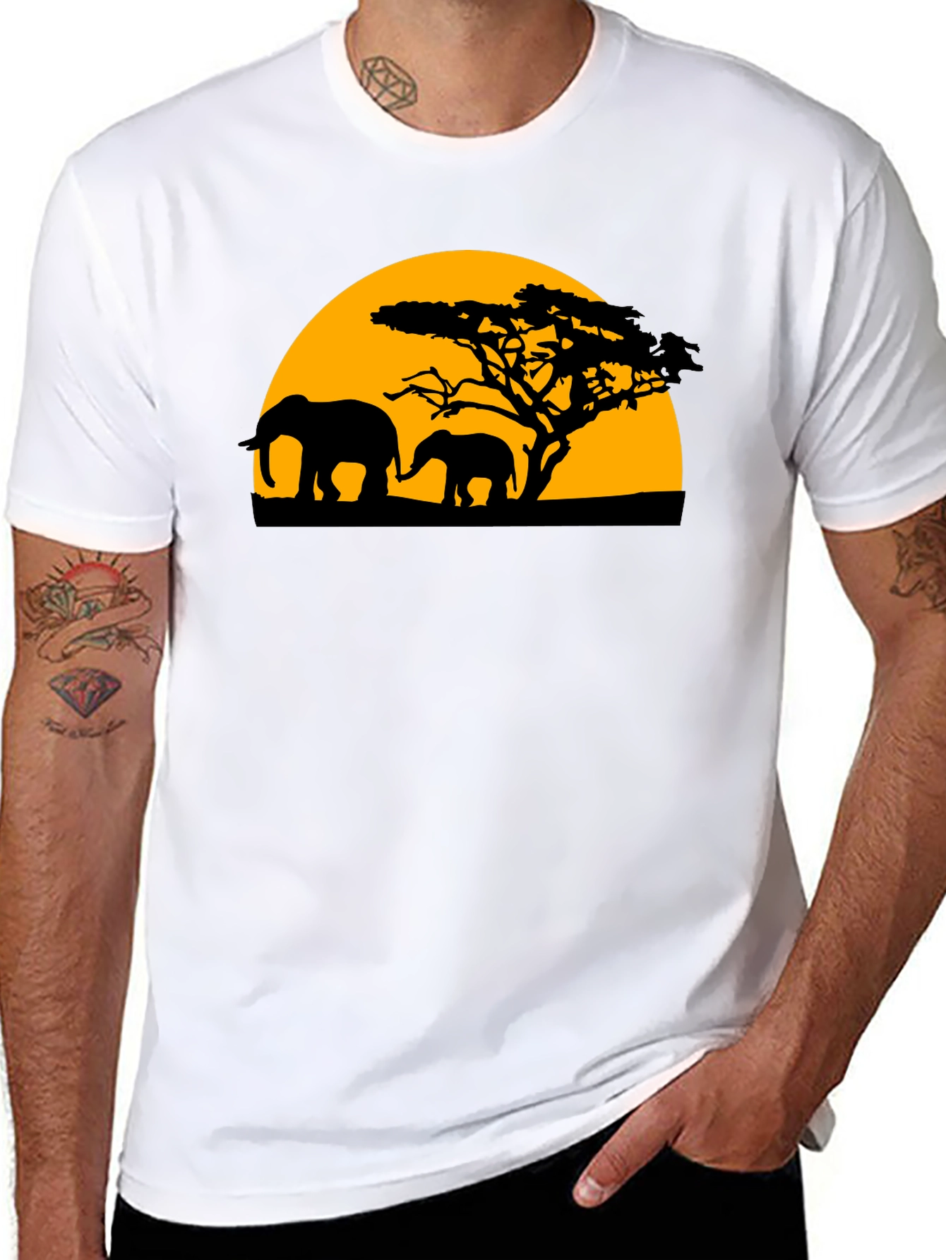 Black Elephant Sunset Graphic Tee - Black Cotton T-Shirt view 8