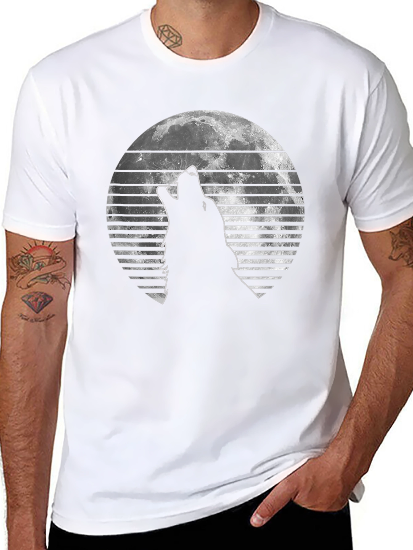 Black Wolf Moon Graphic Tee - Black Cotton T-Shirt view 8