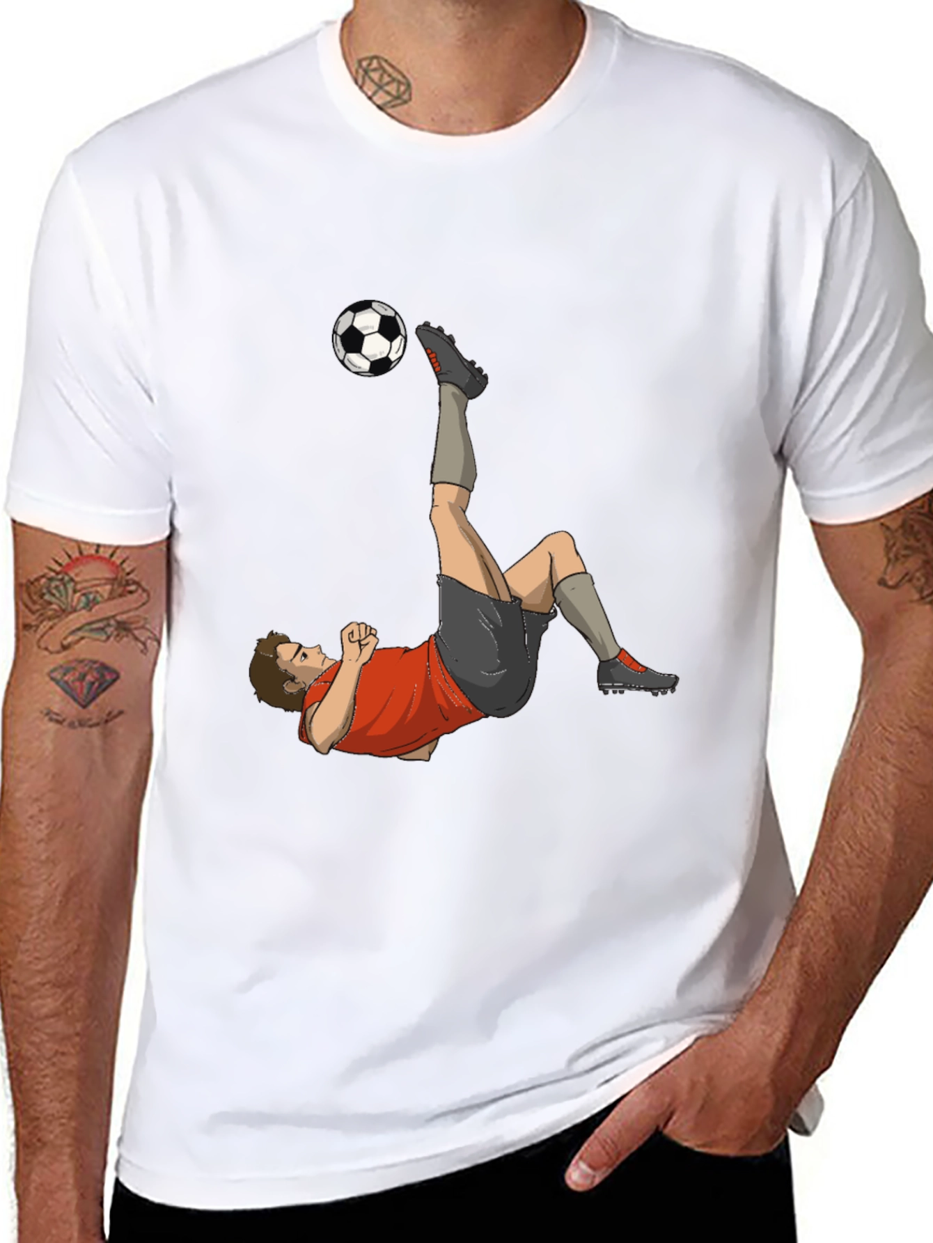 Black Soccer Player Kick Graphic Tee - Black Casual T-Shirt view 8