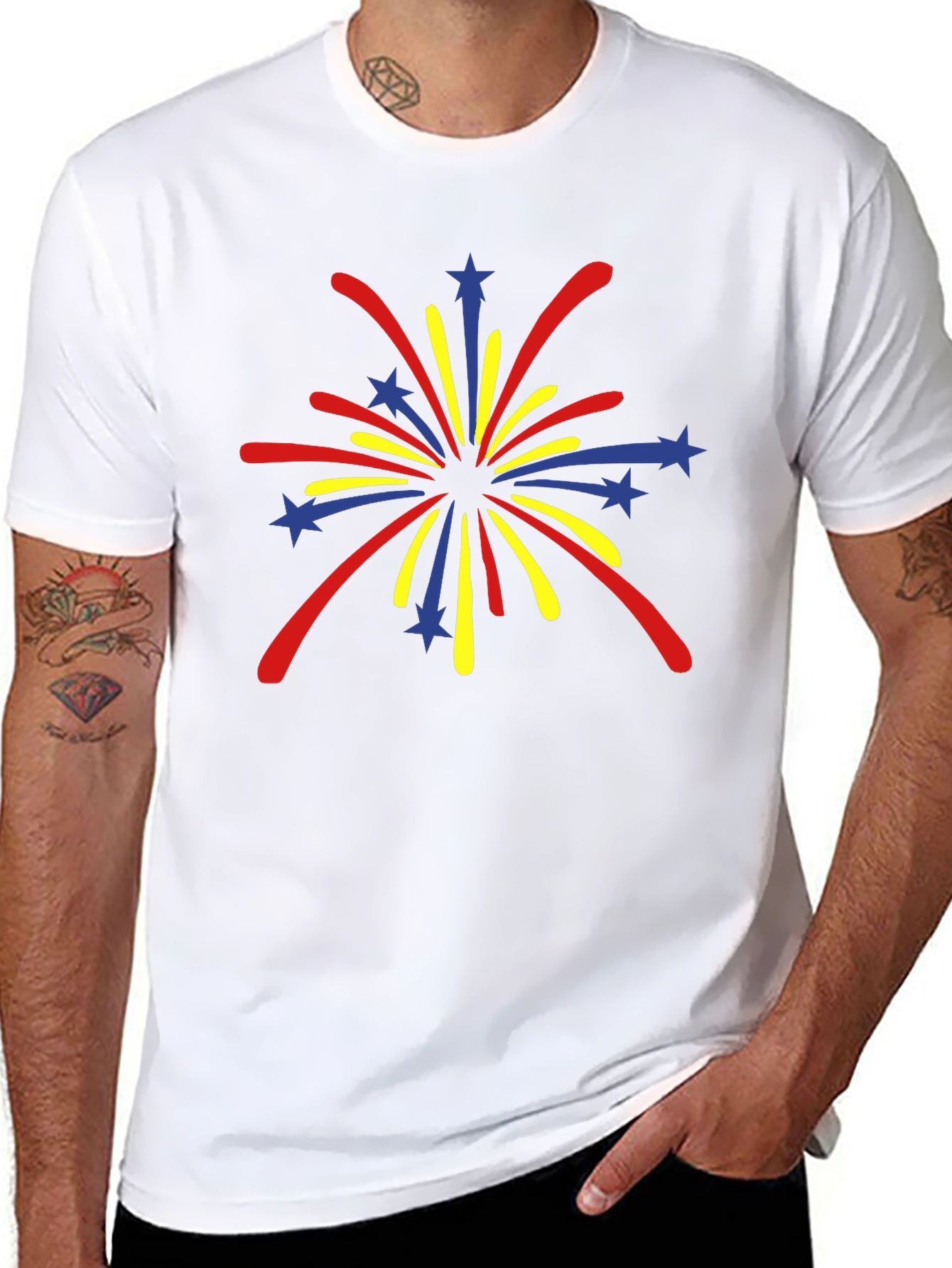 Black Festive Fireworks Graphic Tee - Black Cotton Blend view 8
