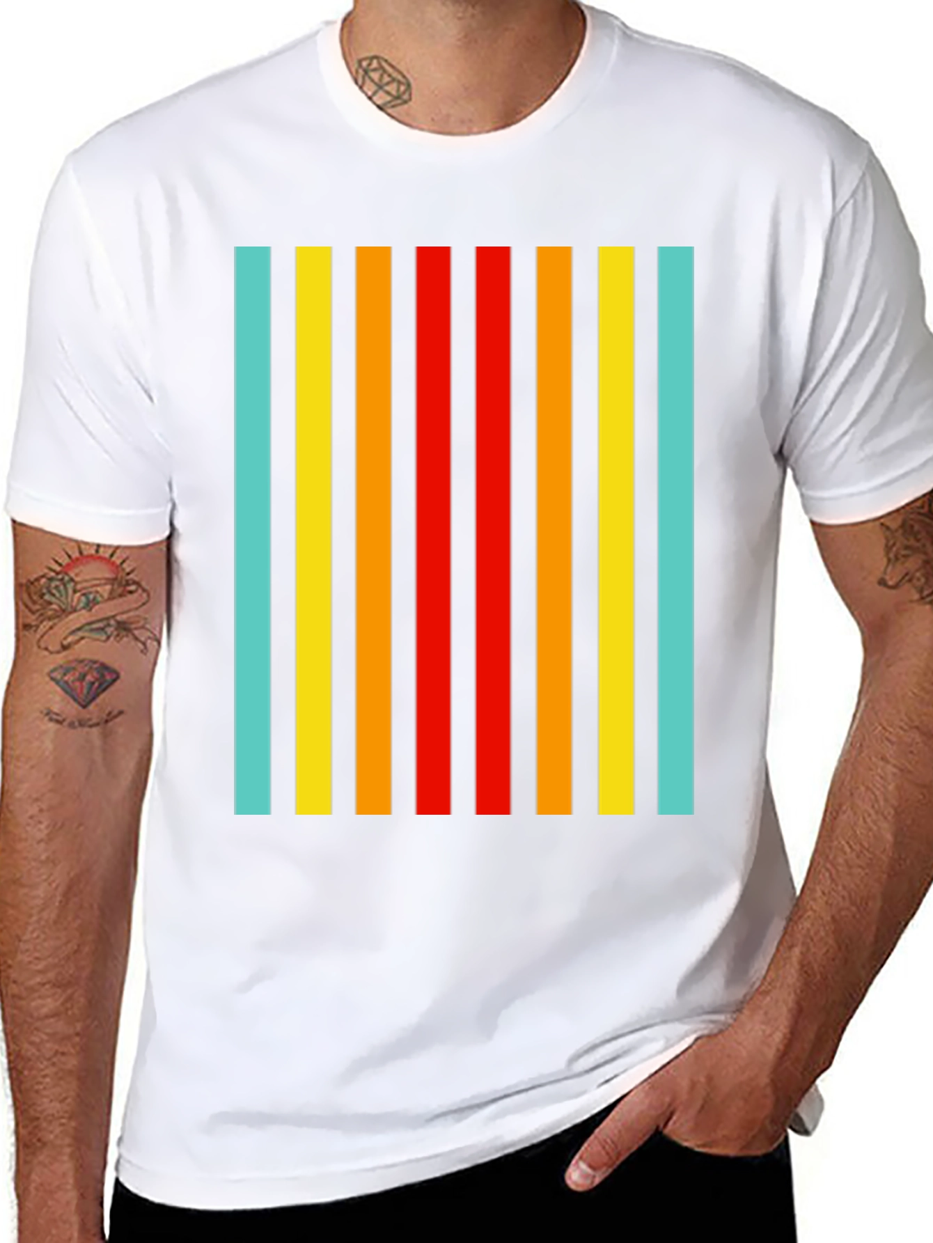 Black Retro Striped Tee - Black Casual T-Shirt view 8