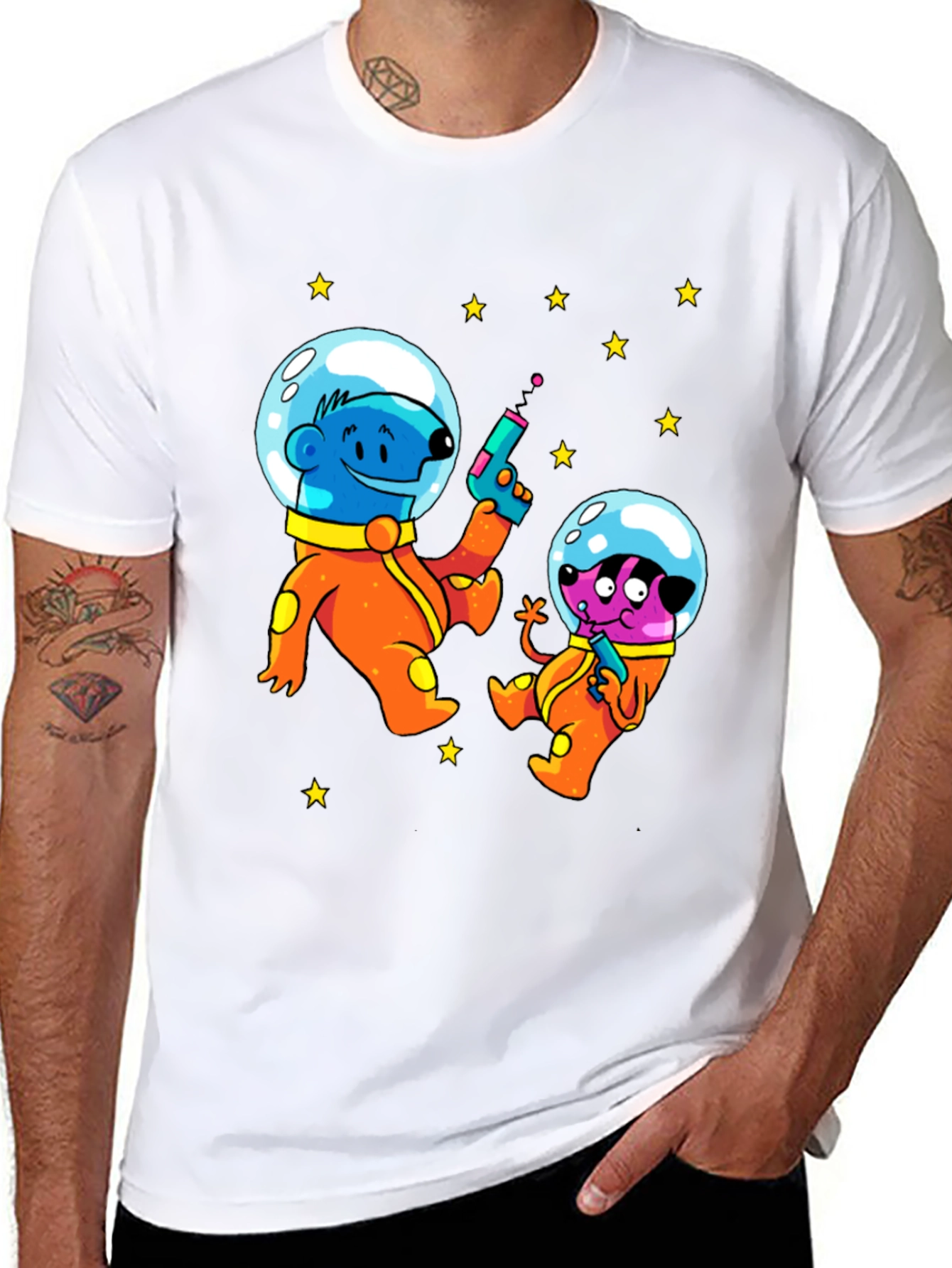 Black Cartoon Astronauts Black T-Shirt view 8