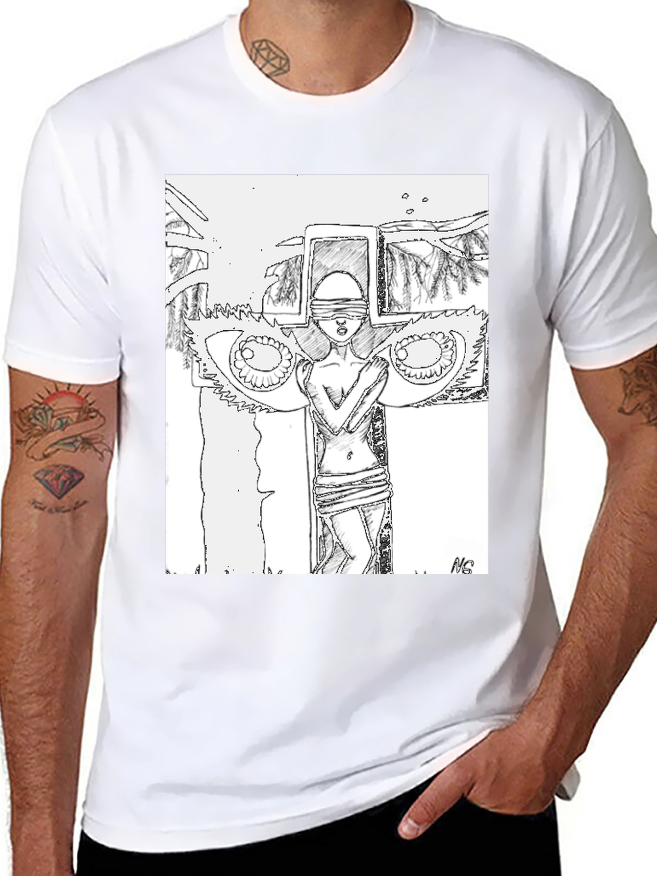 Black Abstract Graphic Print Black Tee view 8