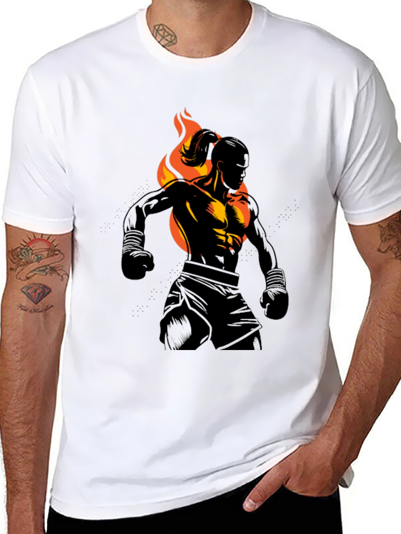Black Flaming Fighter Graphic Tee view 8