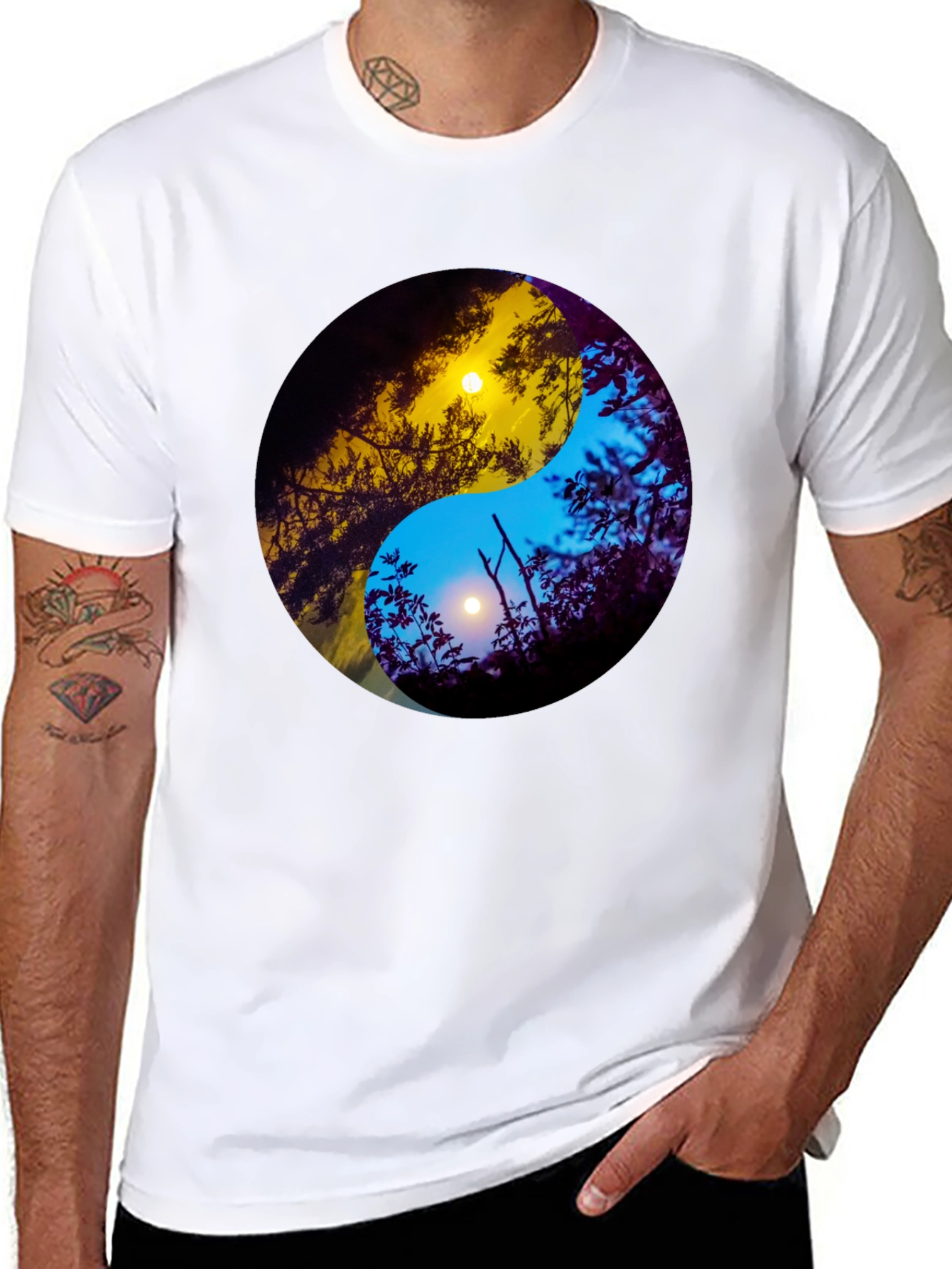 Black Yin Yang Sun & Moon Nature Graphic Tee view 8