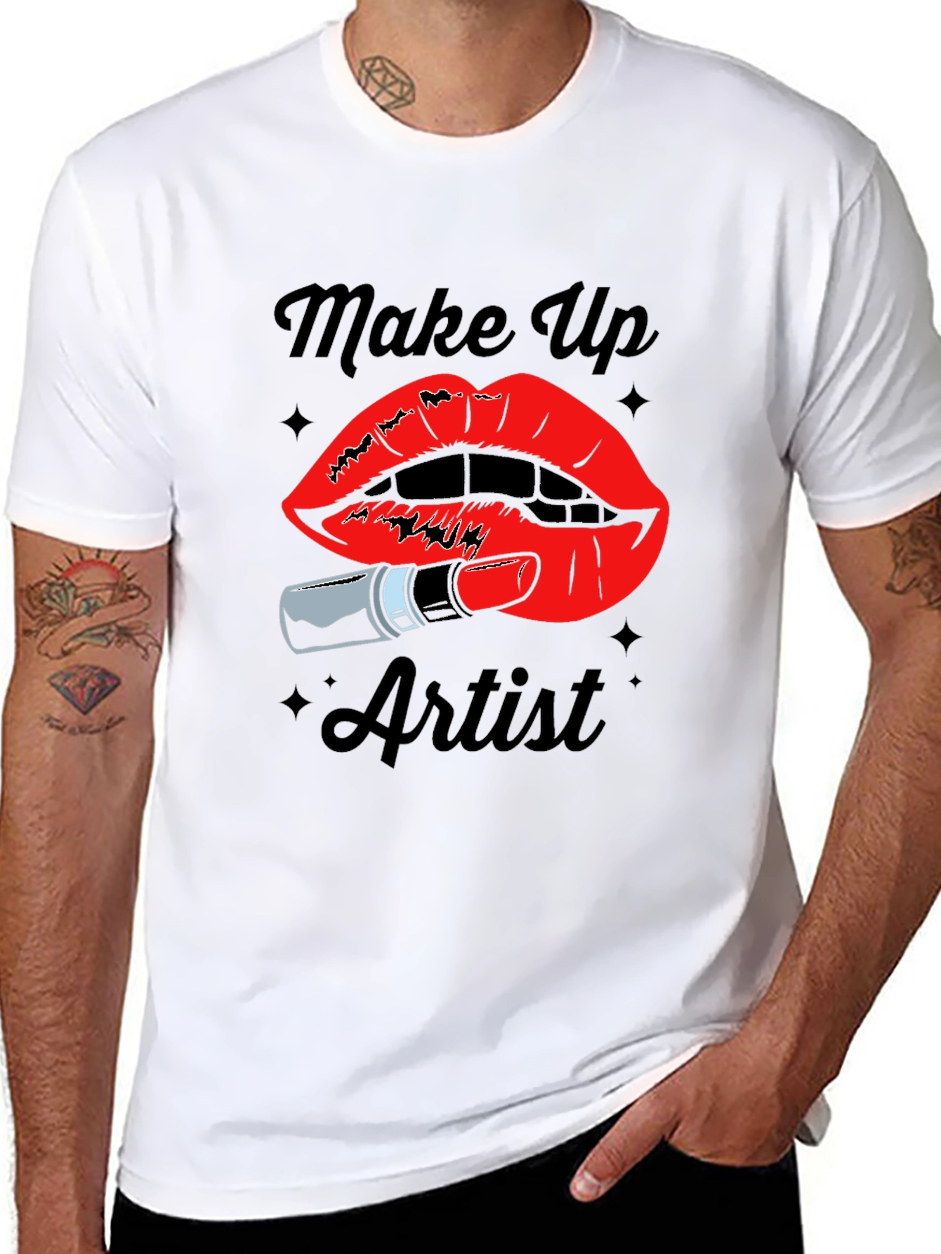 Black Makeup Artist T-Shirt - Lipstick & Lips Design view 8