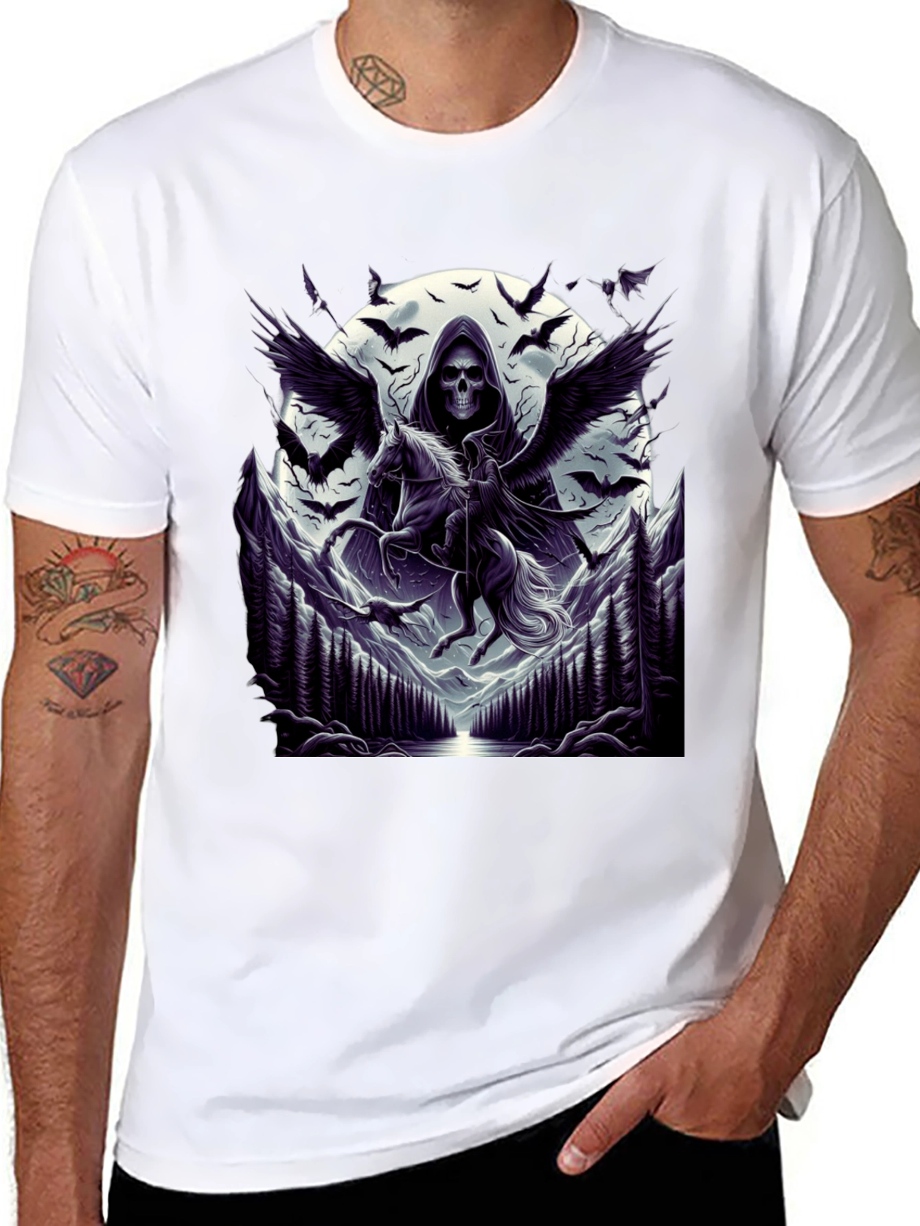 Black Grim Reaper Pegasus T-Shirt - Dark Fantasy Tee view 8
