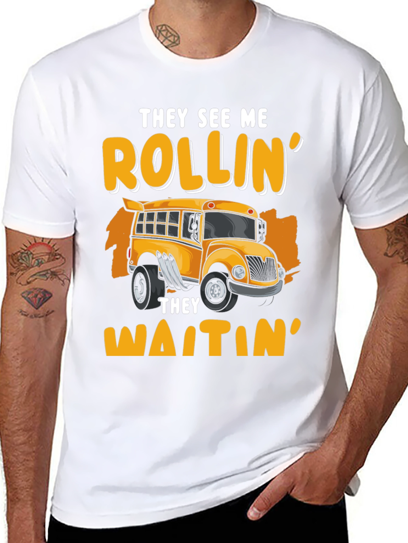 Black Rollin' School Bus T-Shirt - They See Me Waitin' view 8