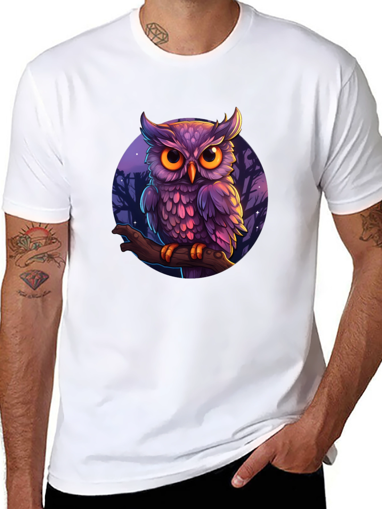 Black Mystic Owl Graphic Tee - Black Cotton T-Shirt view 8