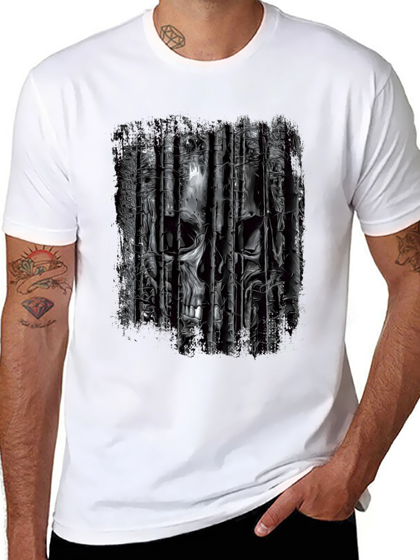 Black Skull Bars Graphic T-Shirt - Edgy Black Tee view 8