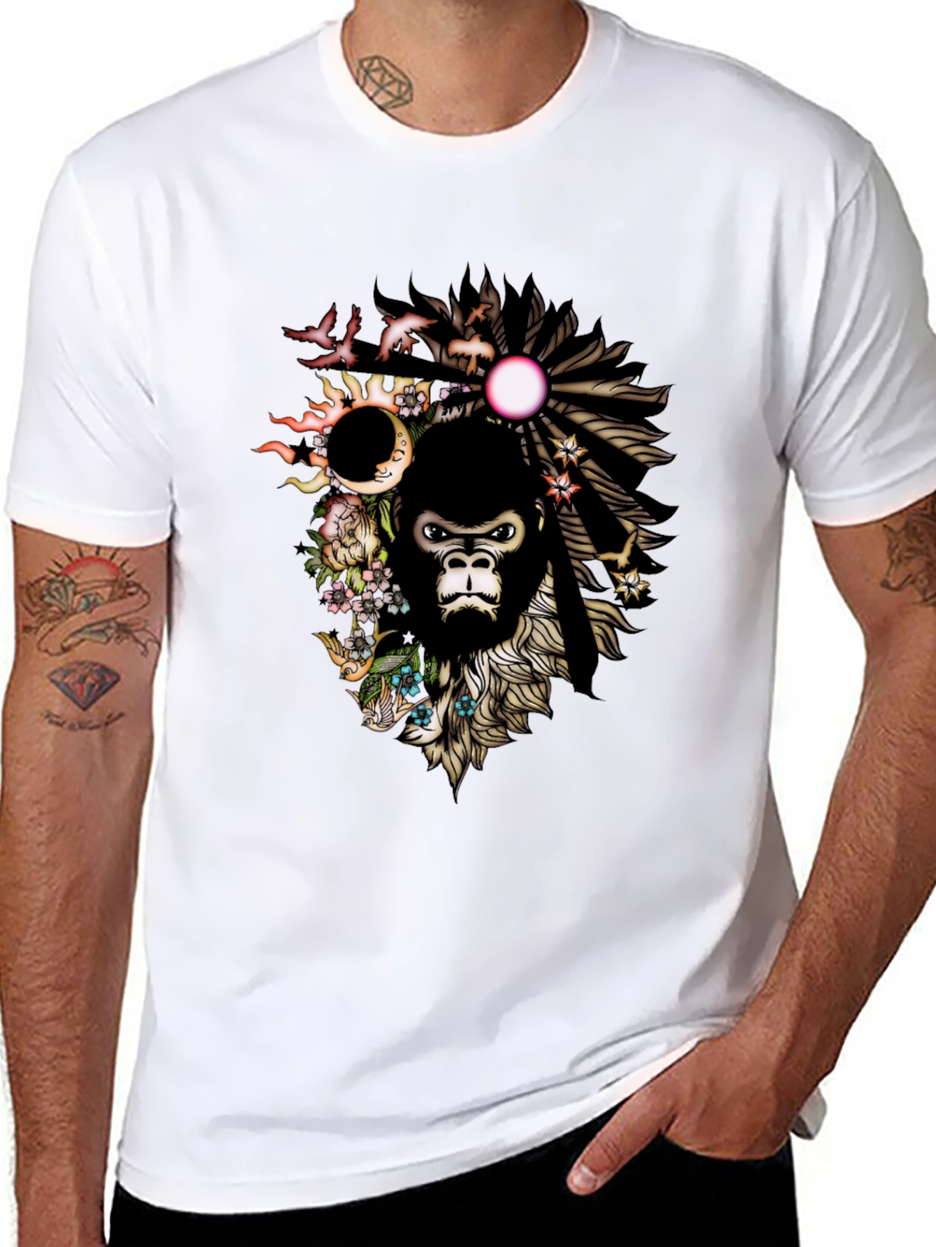 Black Gorilla Art T-Shirt - Unique Graphic Tee view 8