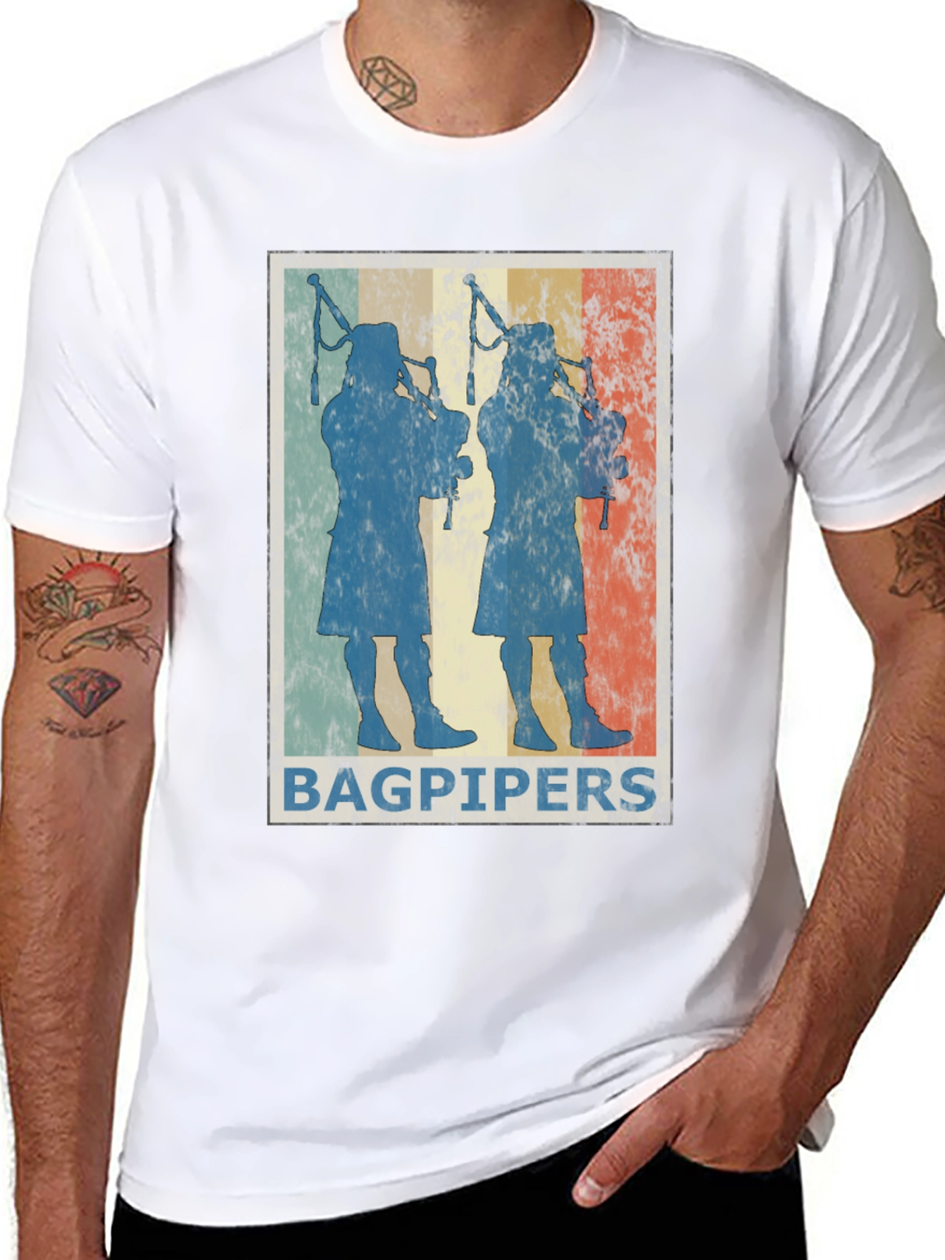 Vintage Bagpipers Graphic Tee - Black - 8