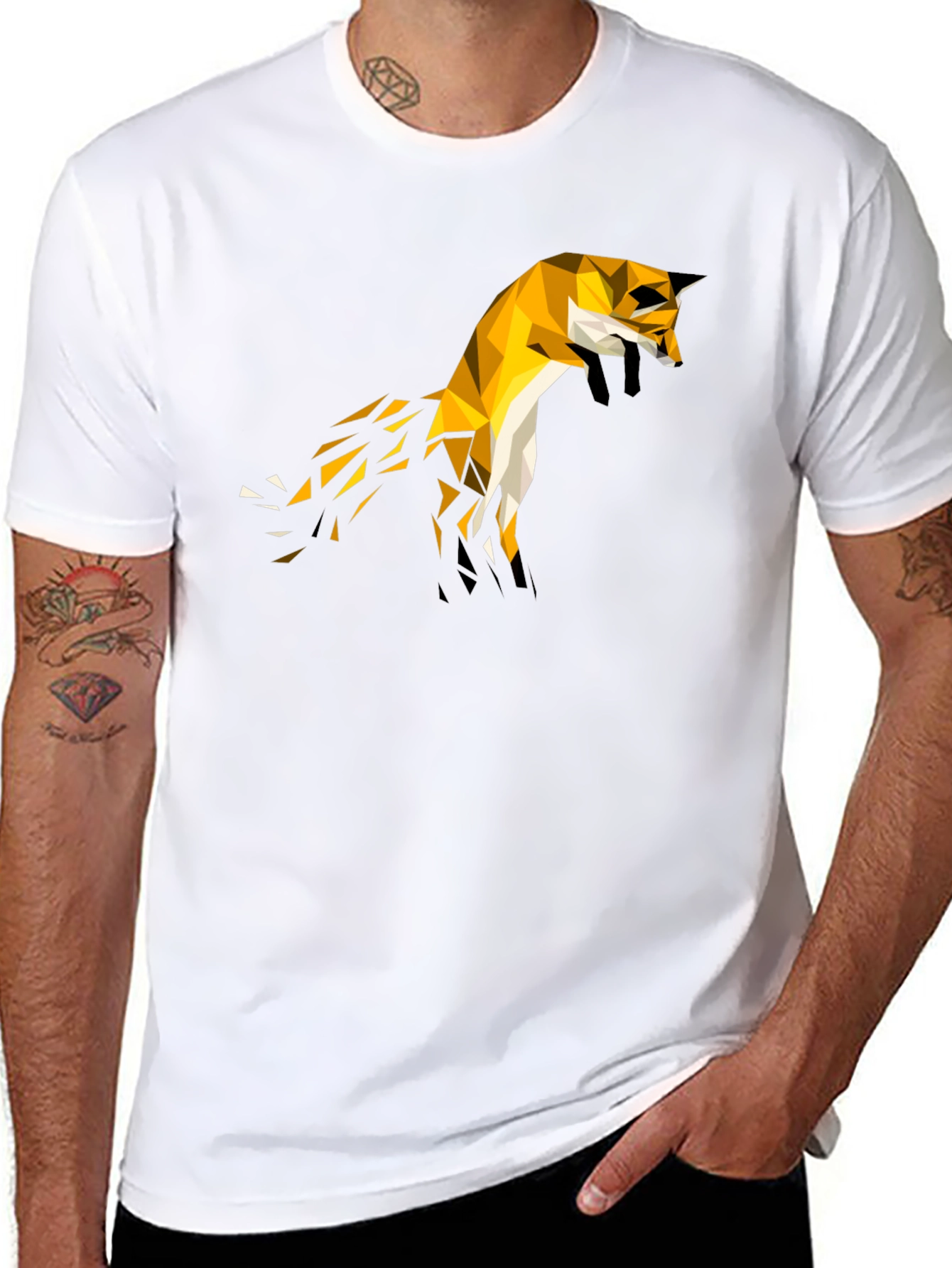 Black Geometric Fox Tee - Modern Graphic T-Shirt view 8