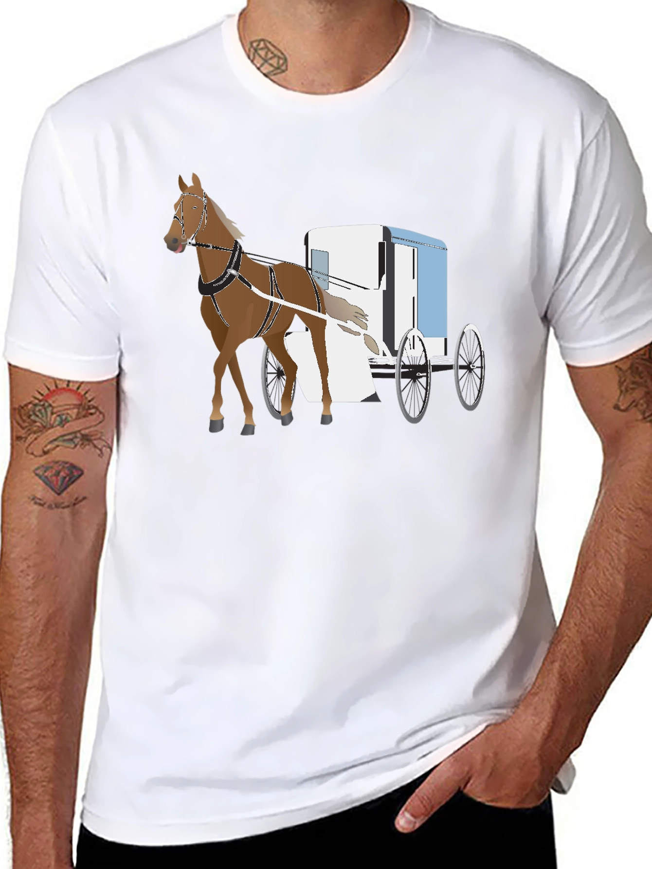 Black Horse & Buggy Graphic Tee - Classic Style view 8