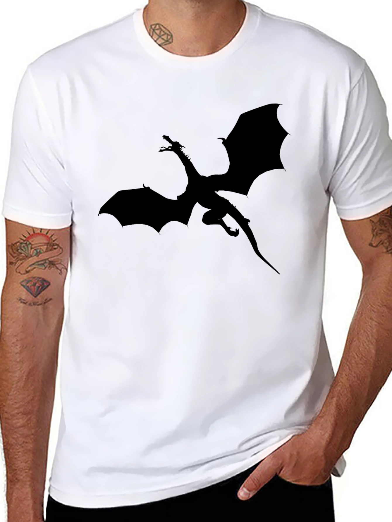 Black Dragon Silhouette Graphic T-Shirt - Black view 8