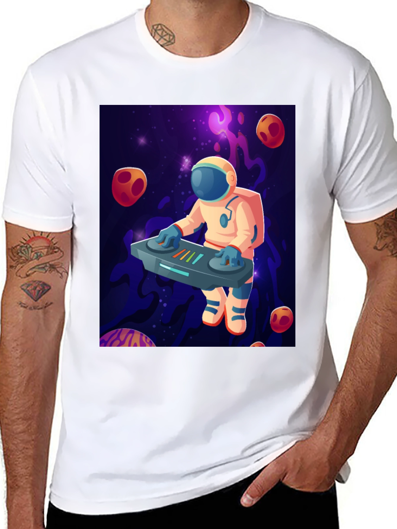 Black Astronaut DJ Graphic T-Shirt - Space Music Lover Tee view 8