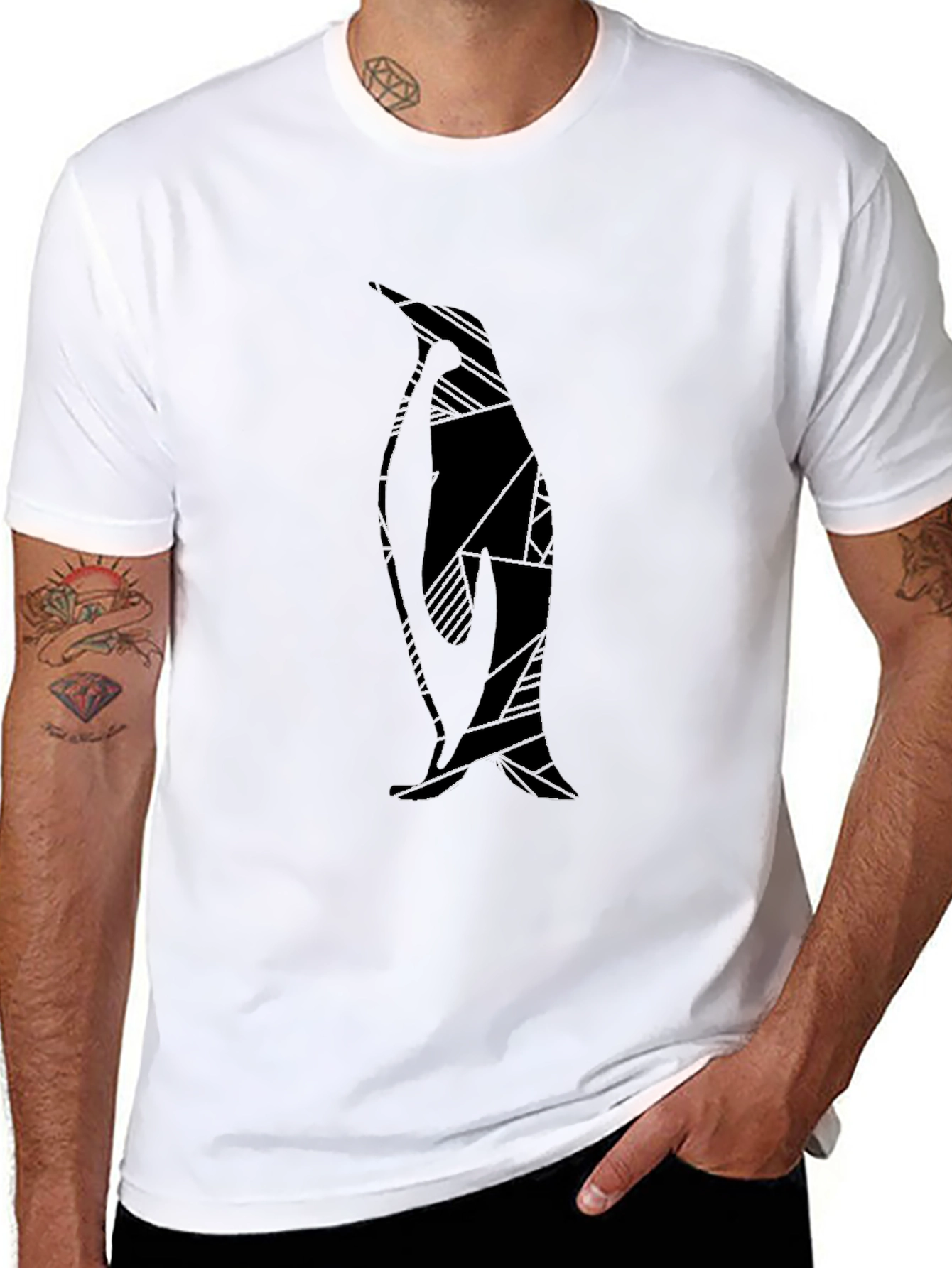 Black Abstract Penguin Graphic Print Black T-Shirt view 8