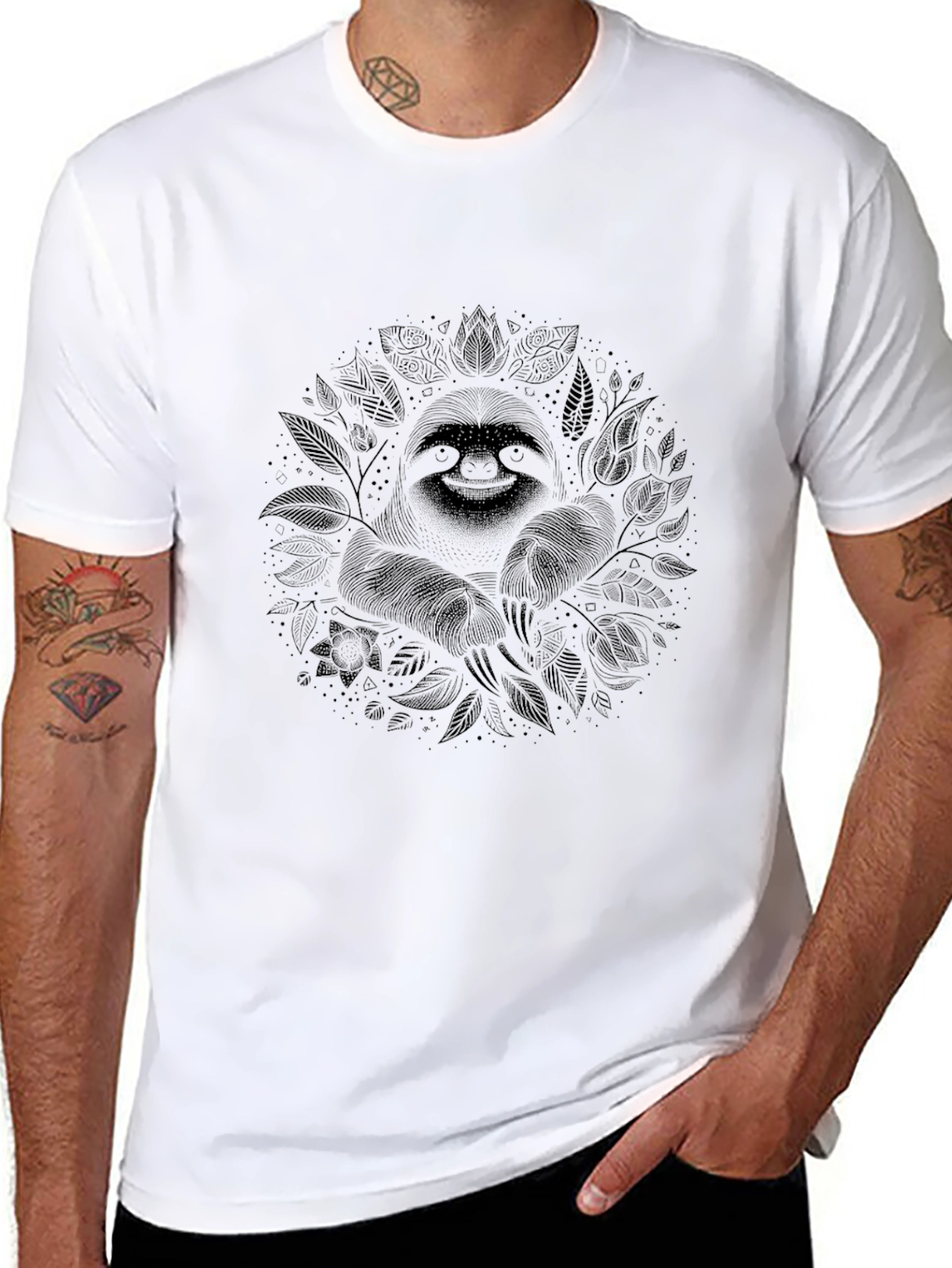 Black Sloth Mandala Black T-Shirt - Relaxed Fit view 8