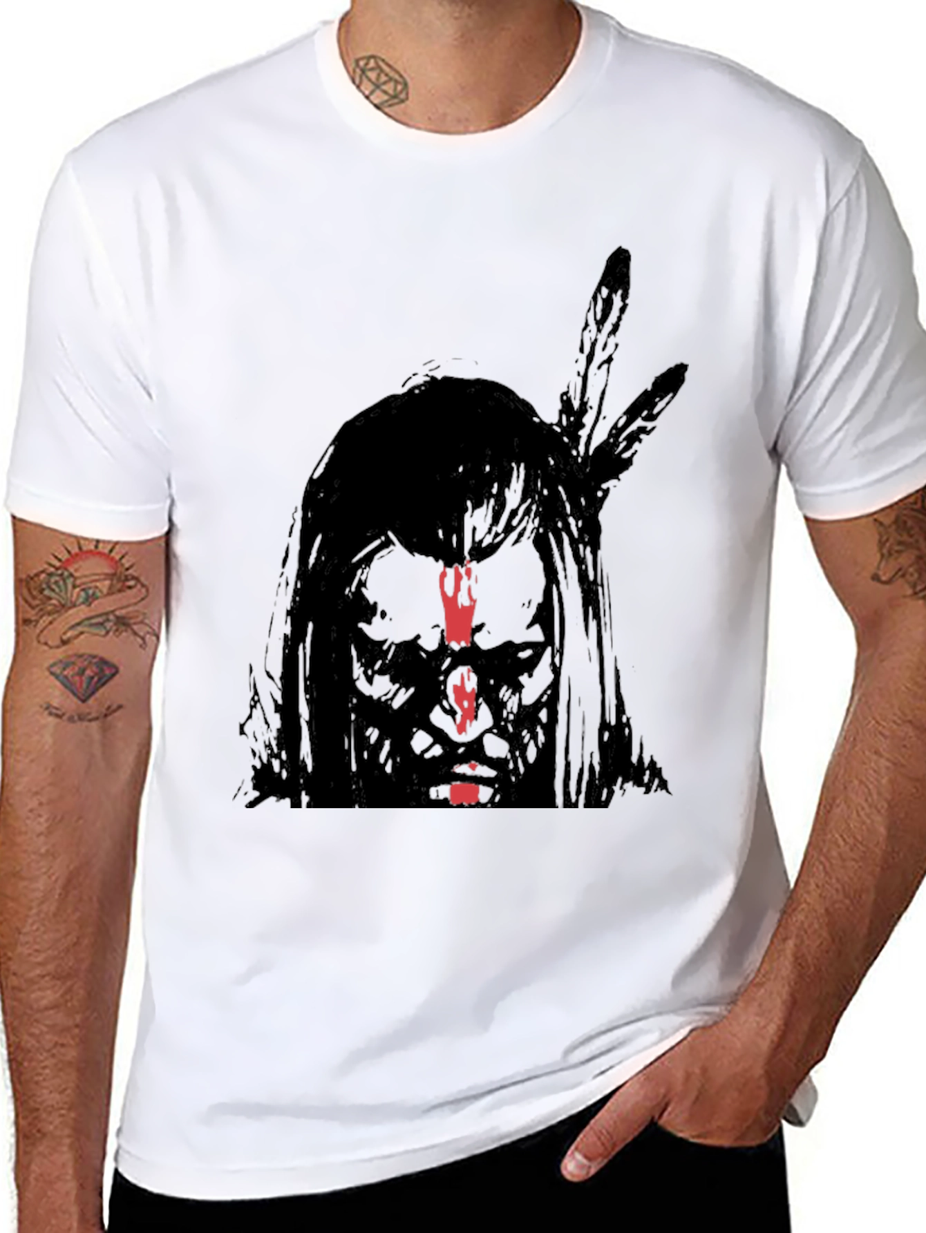 Black Native American Graphic Print Black T-Shirt view 8