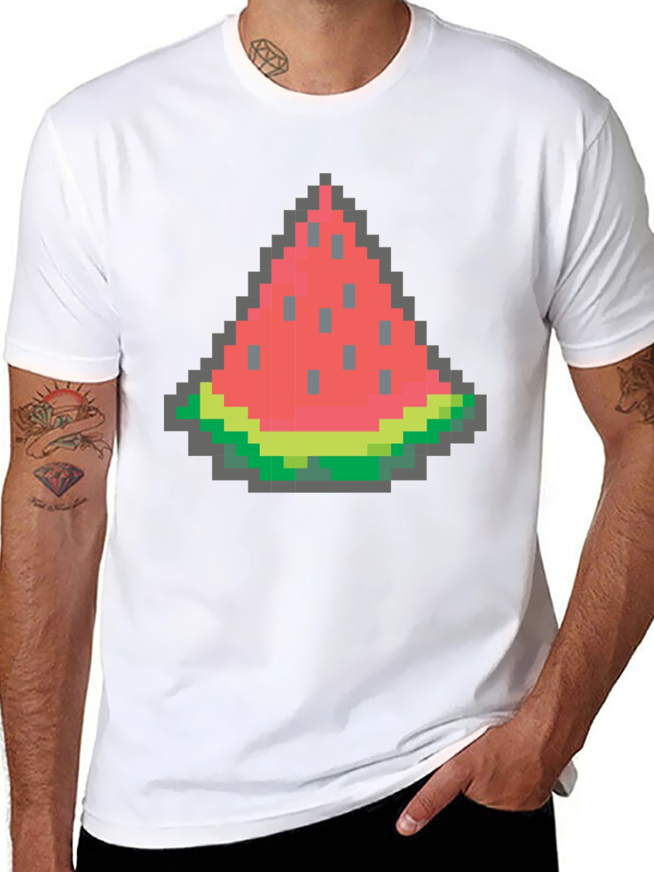 Black Pixel Watermelon Graphic Tee - Black Cotton Shirt view 8
