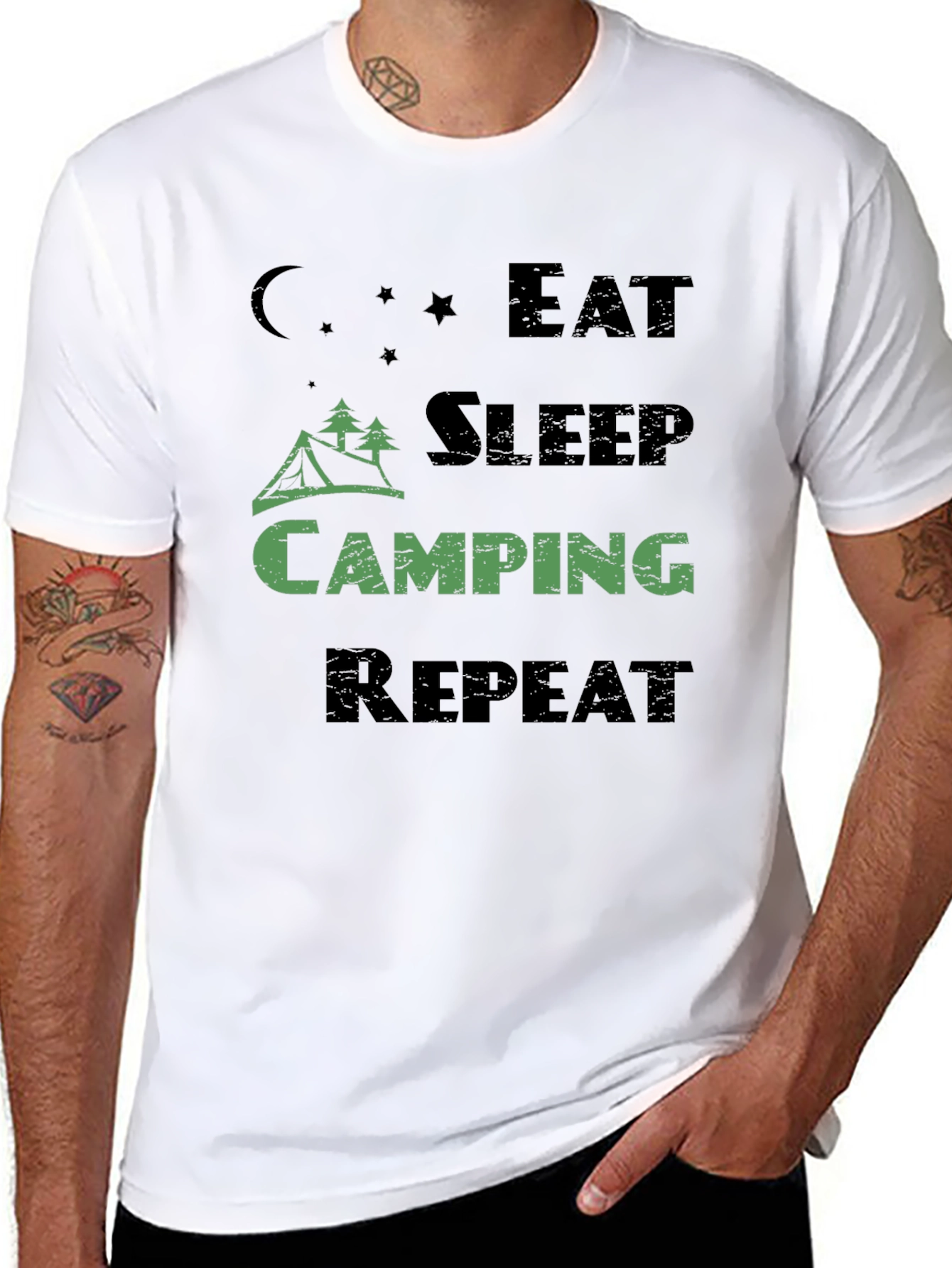 Black Eat Sleep Camping Repeat Men's T-Shirt view 8
