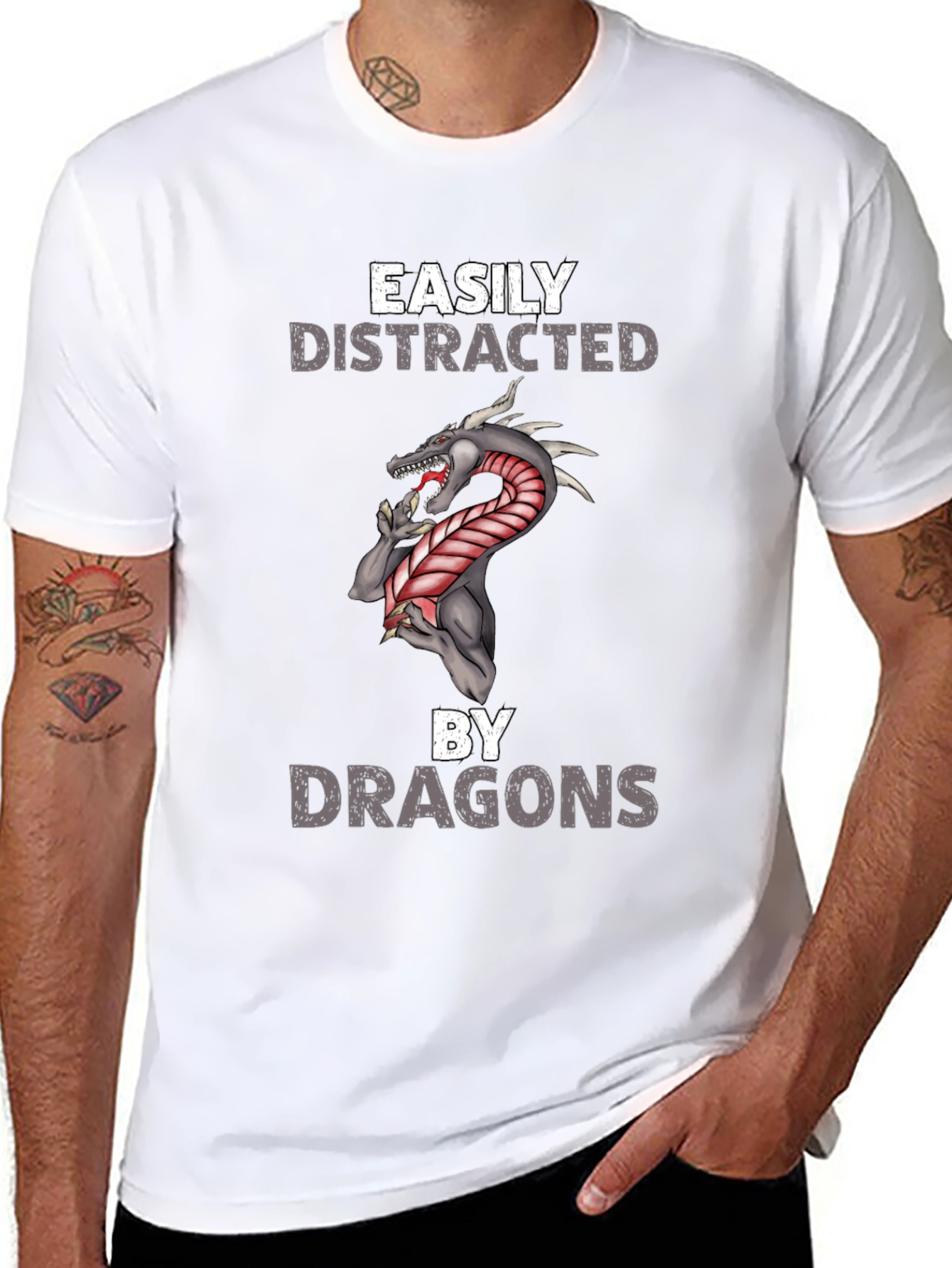 Black Easily Distracted By Dragons T-Shirt view 8