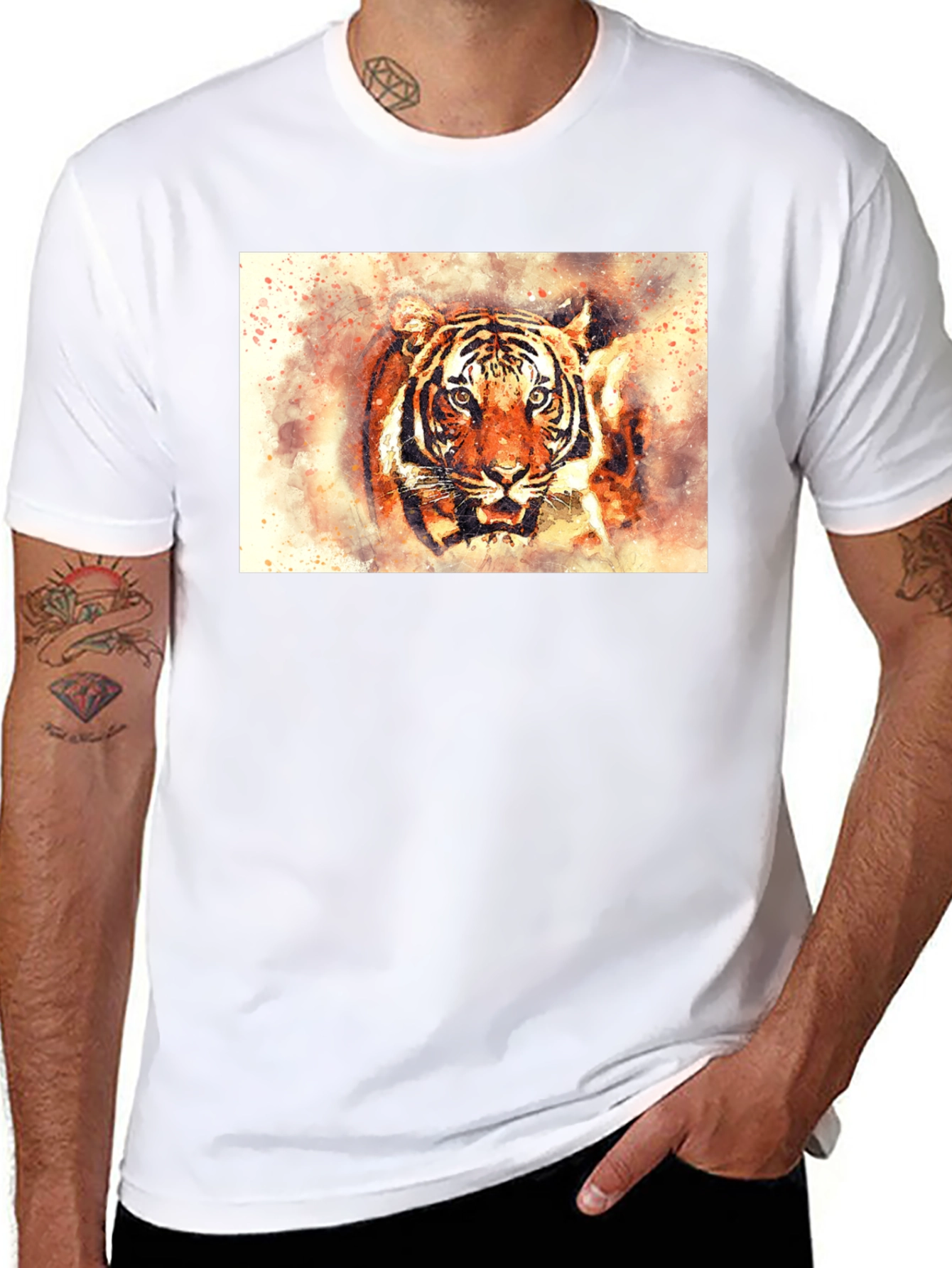Black Tiger Watercolor Graphic Tee view 8