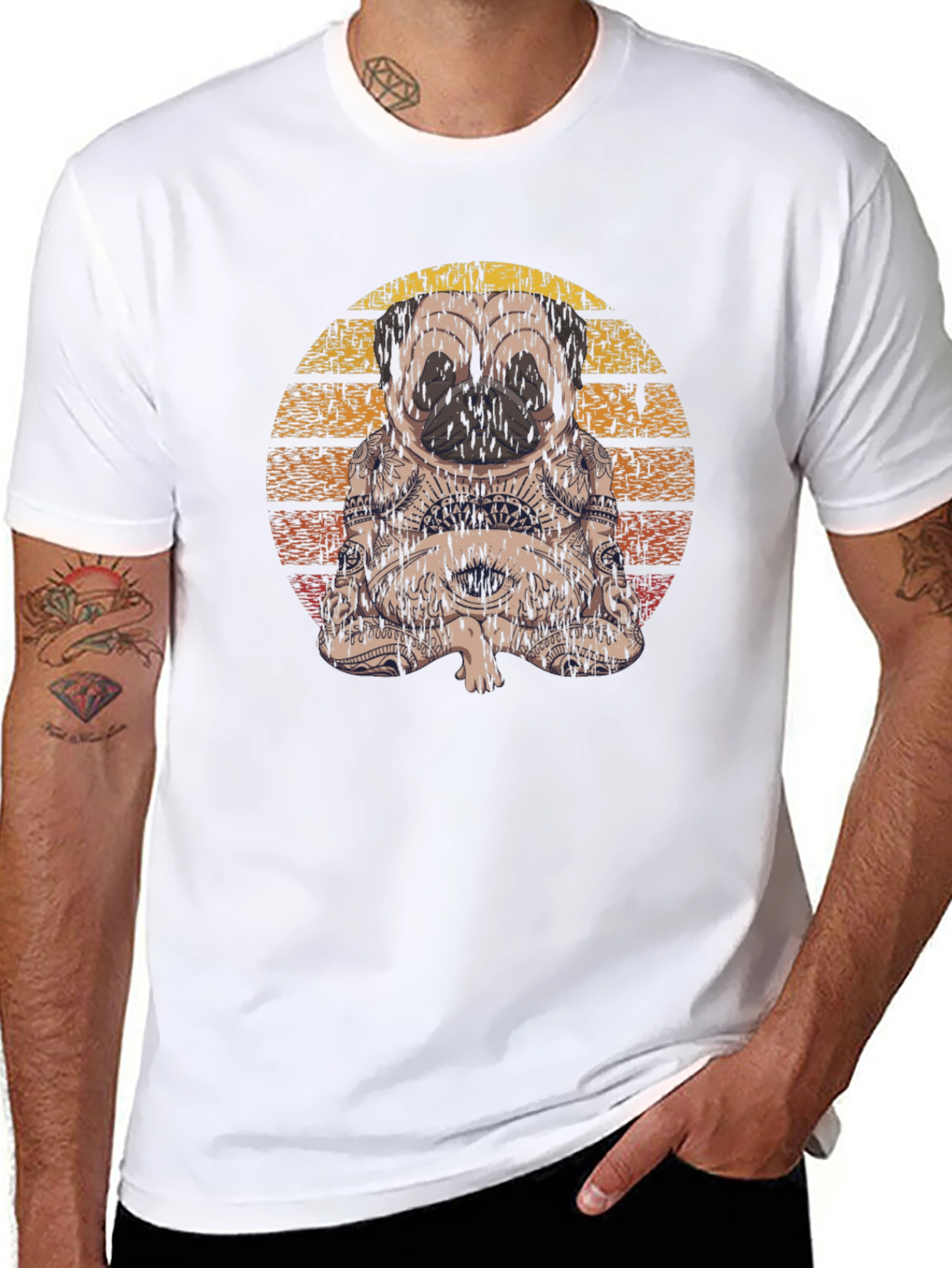Black Meditating Pug T-Shirt - Black view 8
