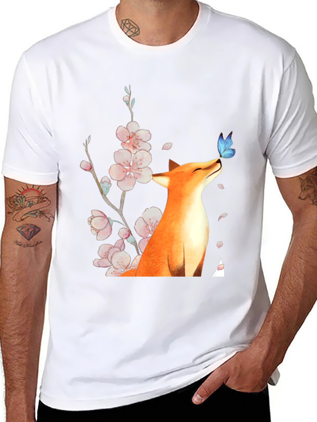 Black Fox & Butterfly Graphic Tee - Unisex Black T-Shirt view 8