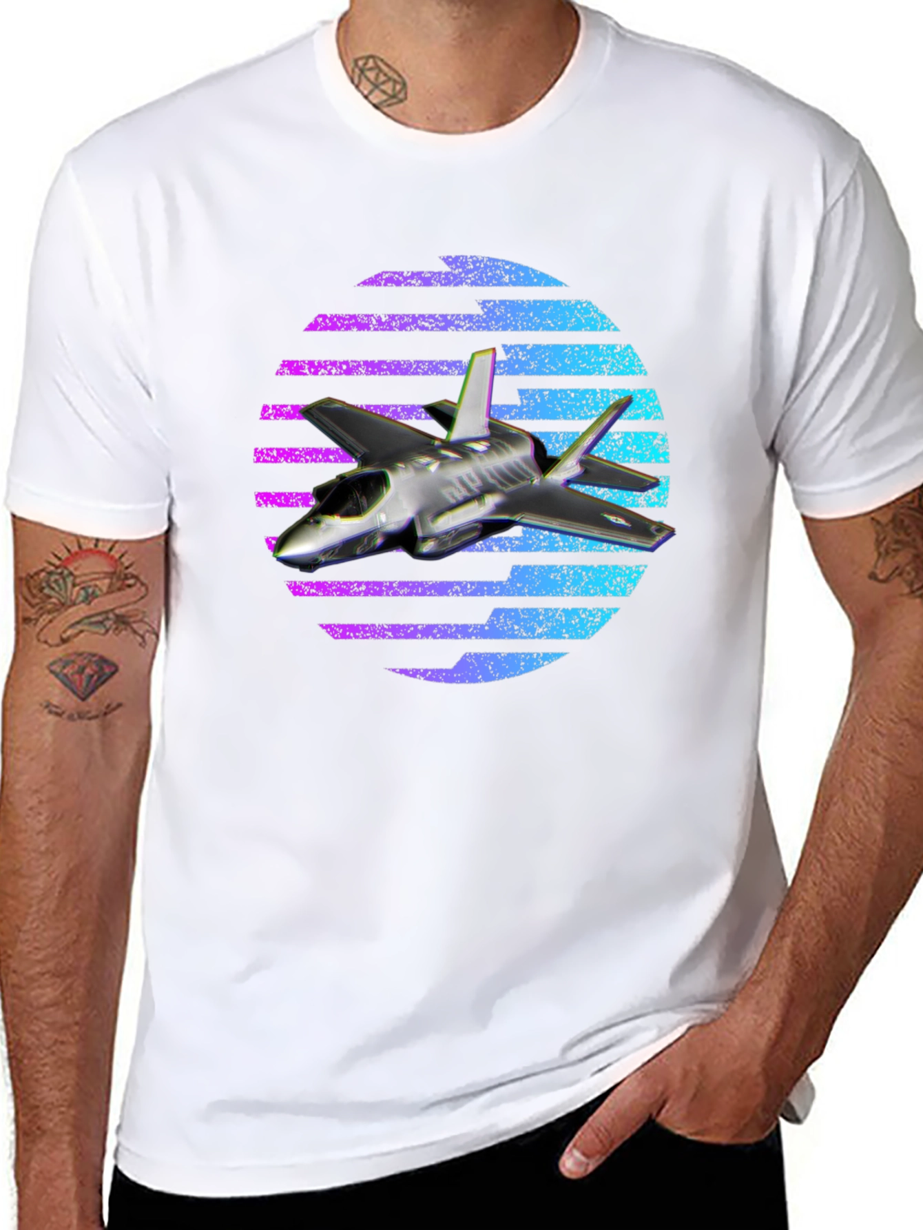 Black Jet Fighter T-Shirt - Vaporwave Design view 8
