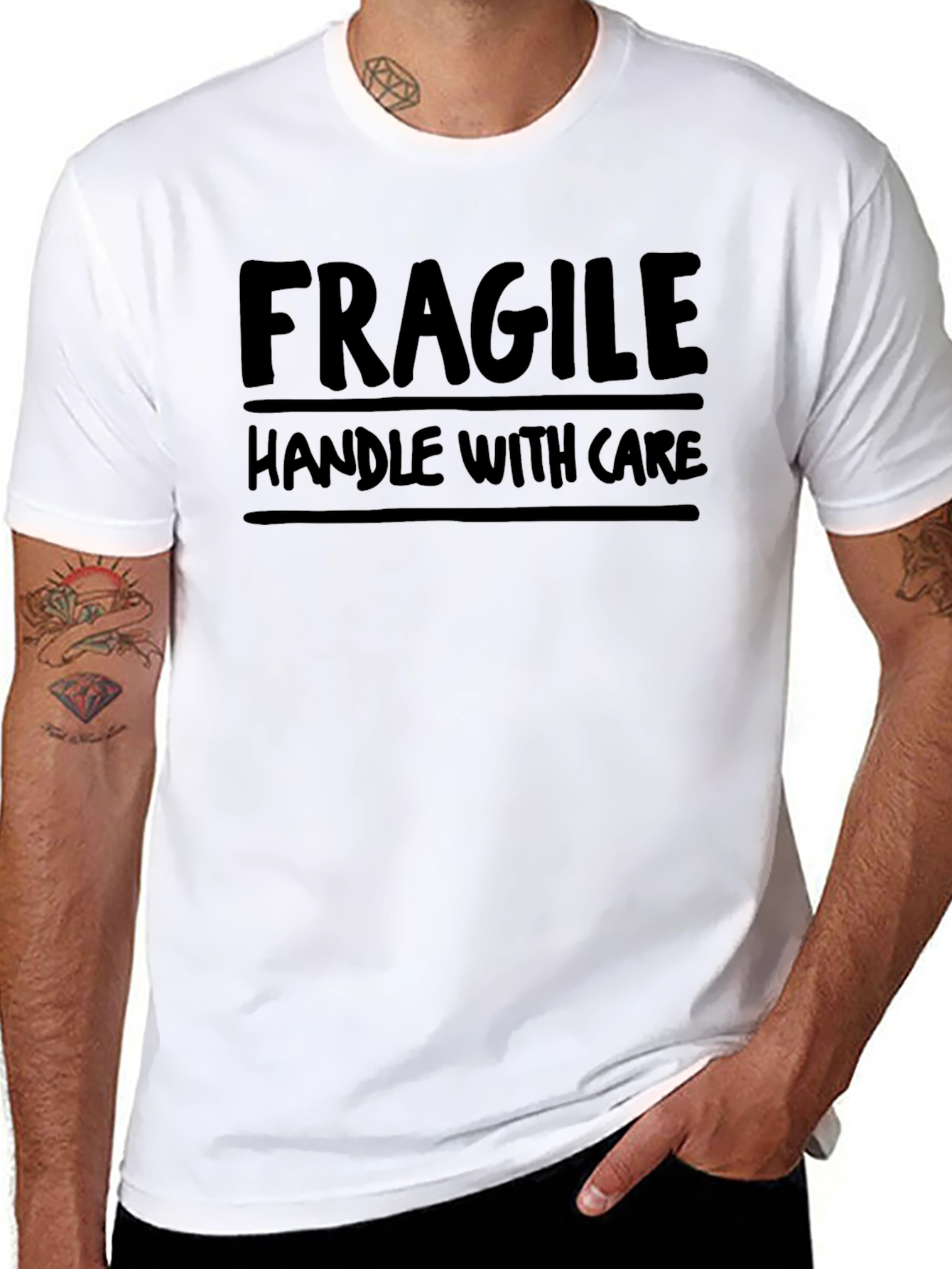 Black Fragile Handle With Care Funny Graphic T-Shirt view 8
