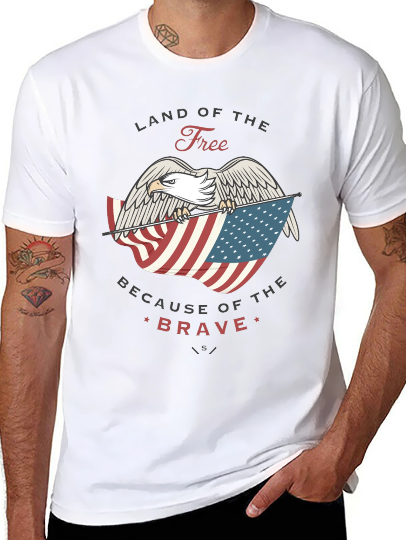 Black Land of the Free Patriotic Eagle Graphic Tee view 8