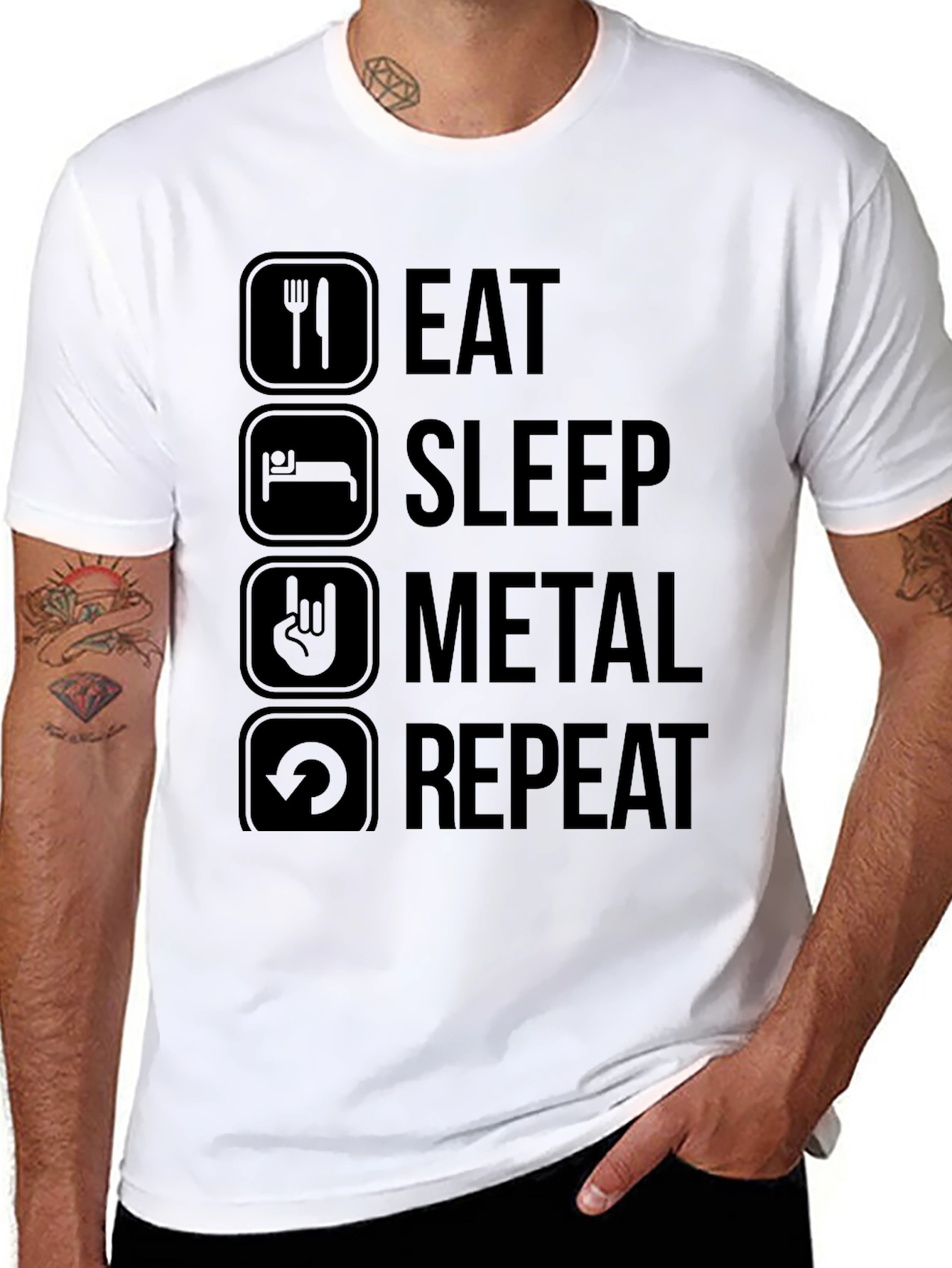 Black Eat Sleep Metal Repeat Black T-Shirt view 8
