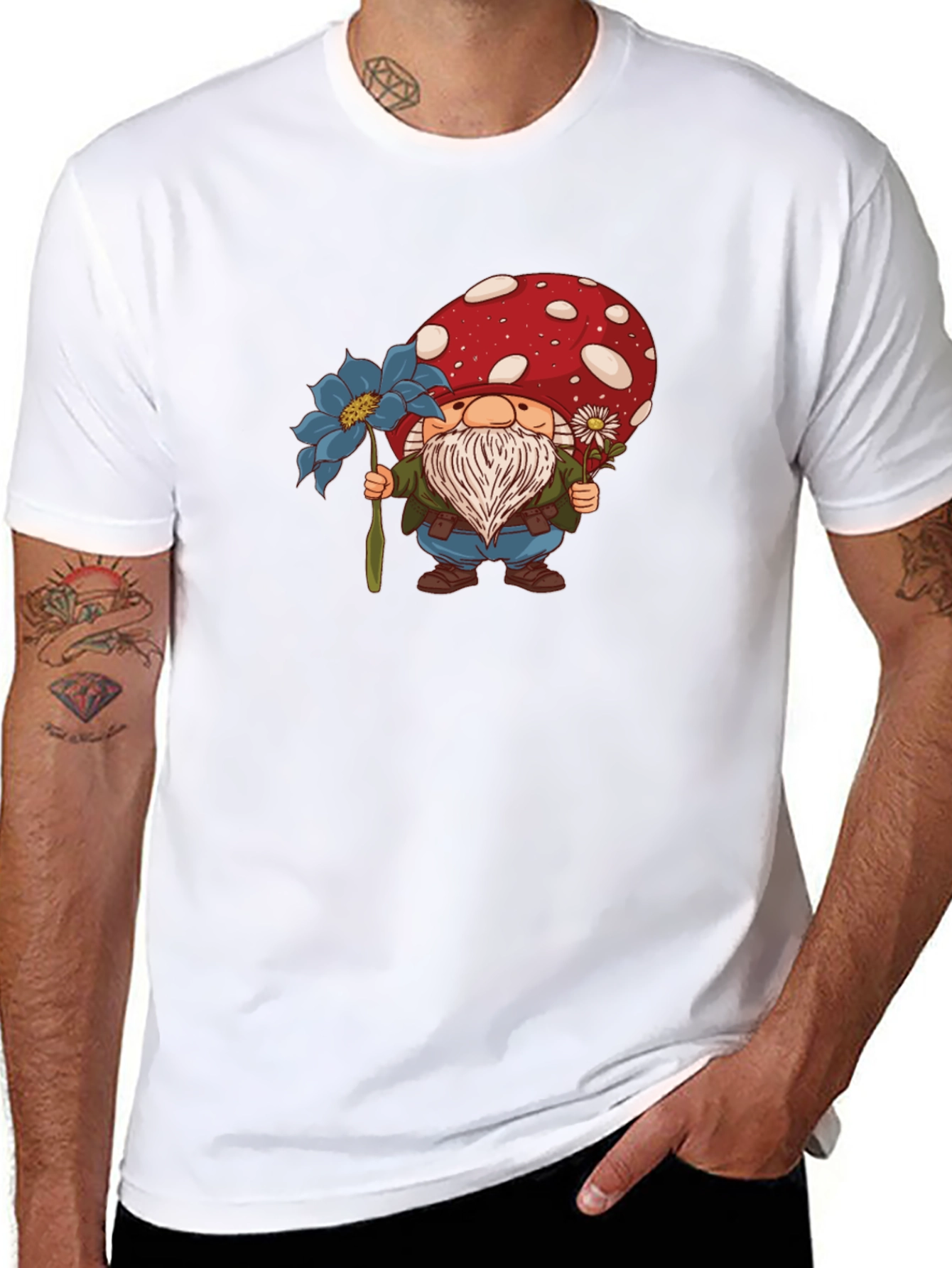 Black Mushroom Gnome T-Shirt - Whimsical Garden Style view 8