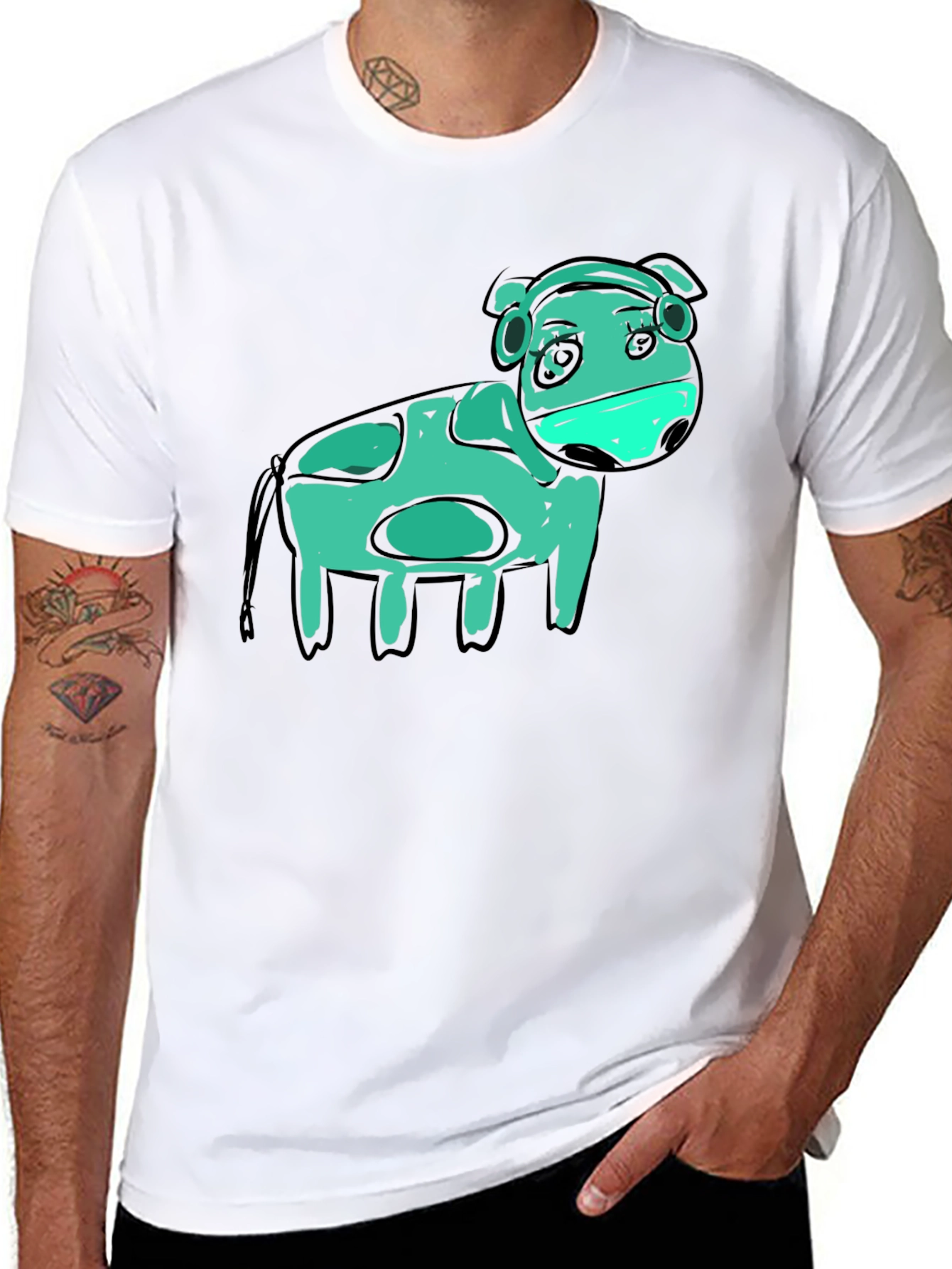 Black Cow Graphic Black T-Shirt - Unique Art view 8