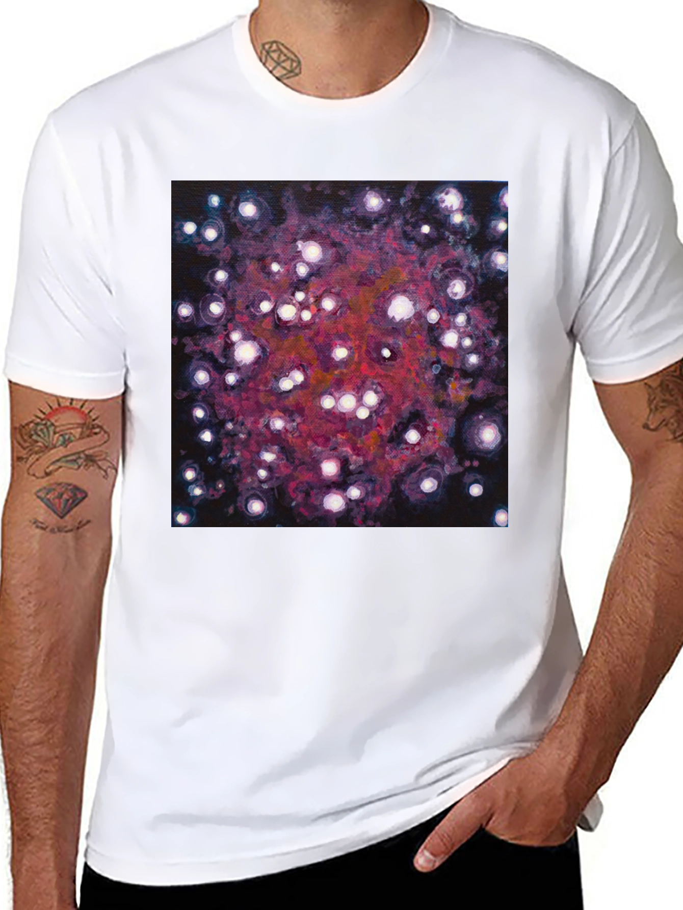 Black Abstract Galaxy Print Black T-Shirt view 8